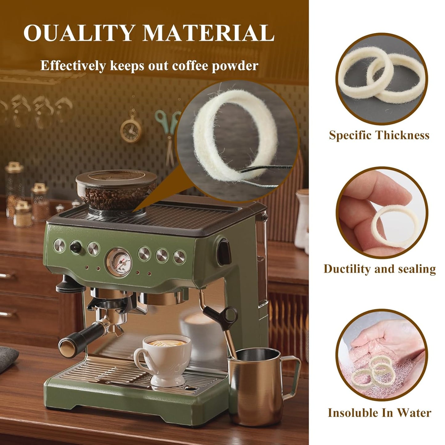 5pcs Felt Washer Replacement Compatible with Breville Espresso Machine Grinders, Wool Ring Gasket Espresso Machine Accessories for BES870 BES878 BES880 BES980 BES990 BCG600 BCG820 Models