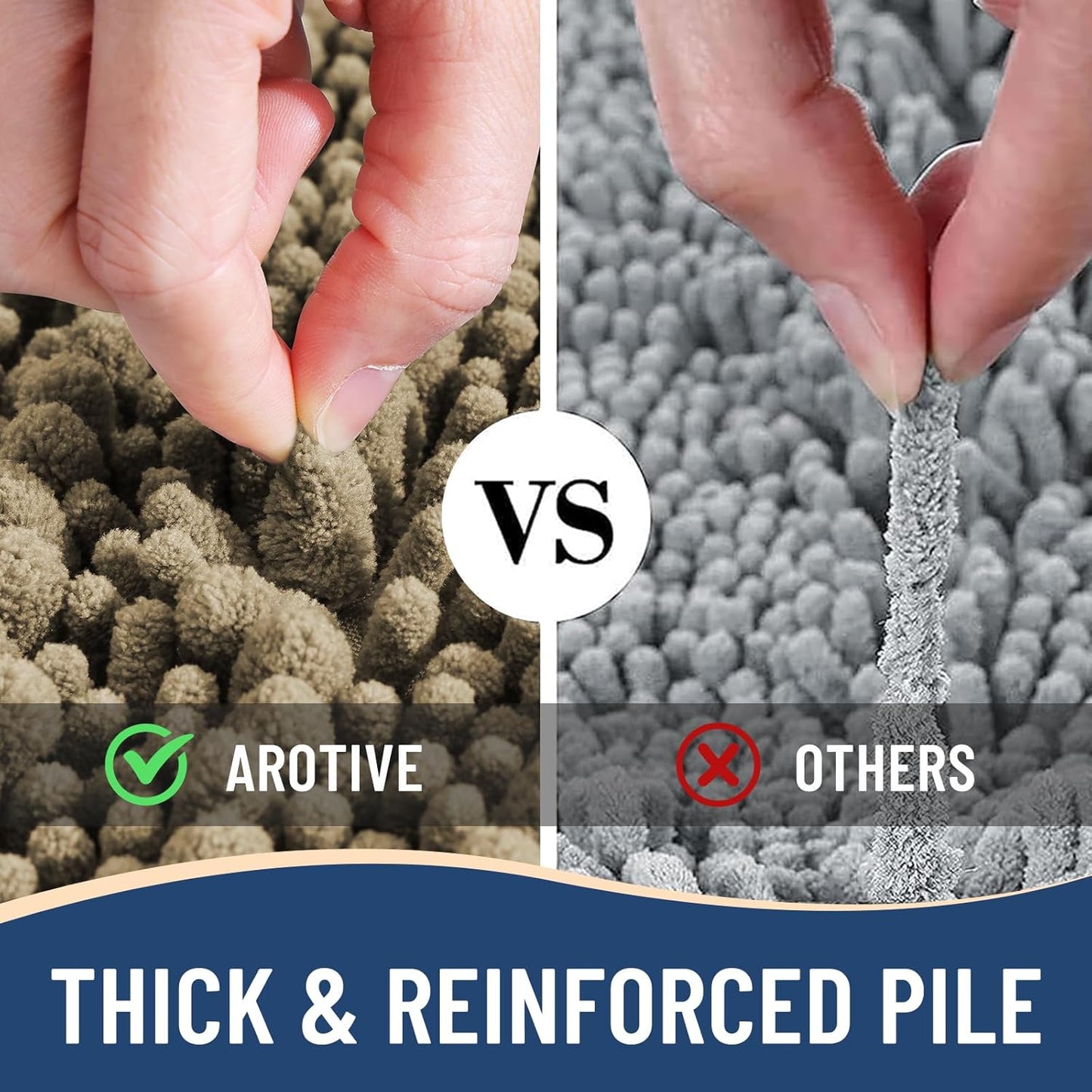 Arotive Luxury Chenille Bathroom Rug Mat, Extra Soft Thick Absorbent Shaggy Bath Rugs, Non-Slip Machine Wash Dry, Plush Bath Mats for Bathroom, Shower and Tub, 54x24, Camel