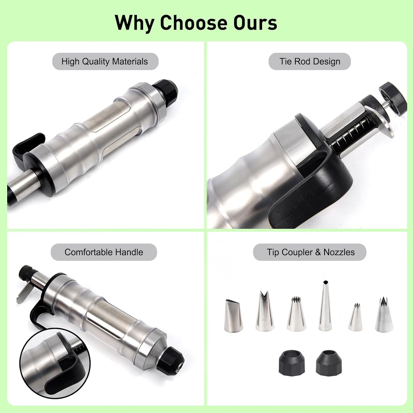 Cake Decorating Kit with 6 Stainless Steel Piping Tips, Frosting Gun & 8 Silicone Cups – Baking Supplies for Cake, Cupcake, Cookie Decorating – Piping Bags and Tips Set for Beginners & Bakers