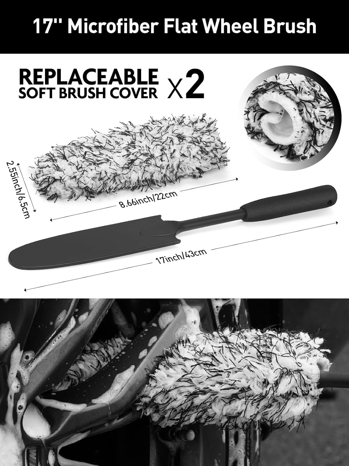 Fantasticlean 7PCS Car Wheel Cleaning Pro Kit, Tire Brush, Soft-bristled Rim Brush, Microfiber Flat Wheel Brush, Double-Ended Detailing Brush, Detailing Pads, Scratch-Free & Multipurpose