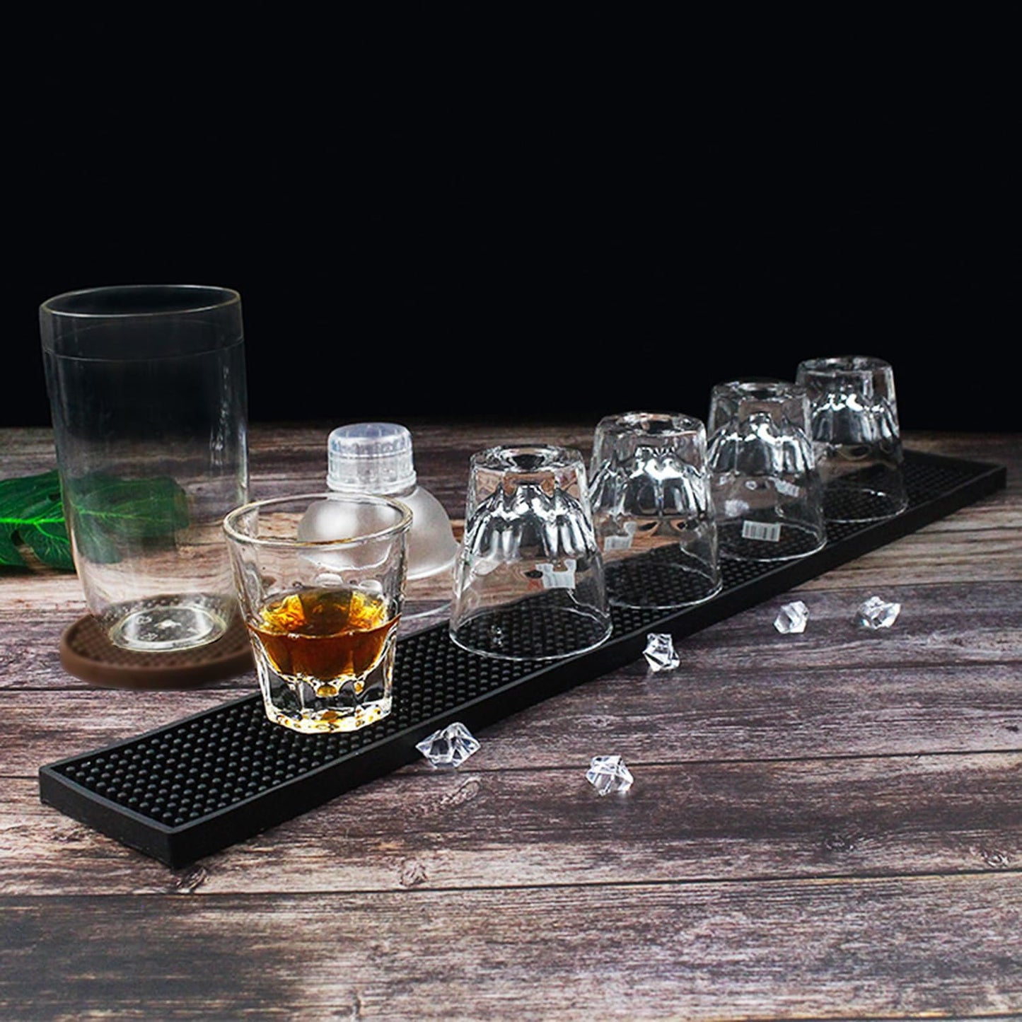 6 Pack Rubber Bar Mats, 24" x 3.15", Black Bar Service Spill Mat for Countertop Bartending, Efficient and Stylish Solution