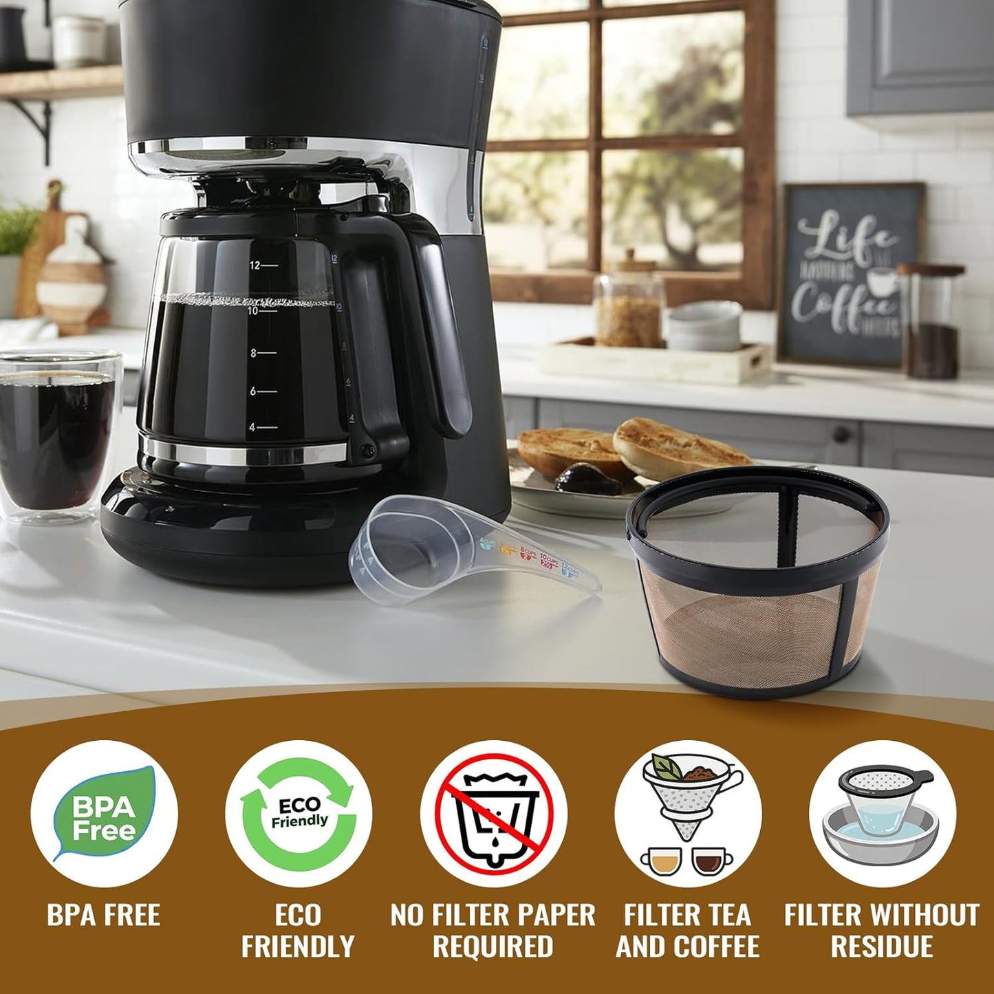 4Pack Coffee Maker Filter Compatible with Mr Coffee 5 Cup,Reusable And Durable Stainless Steel,BPA-Free,Golden Basket