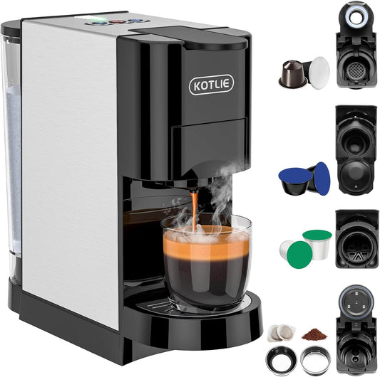KOTLIE 19Bar Single Serve Coffee Maker, 5in1 Espresso Machine for Keu* kcup Capsules/Nespresso Original/Dolce Gusto/Ground Coffee/44mm ESE, Level 7 Water volume, Hot&Cold Brew Coffee Machine