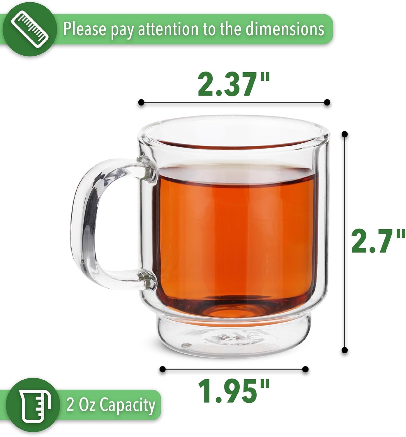 BTaT - Stackable Espresso & Demitasse Glass Coffee Cups, Set of 6 (2.0 oz, 60 ml), Double Wall, Clear