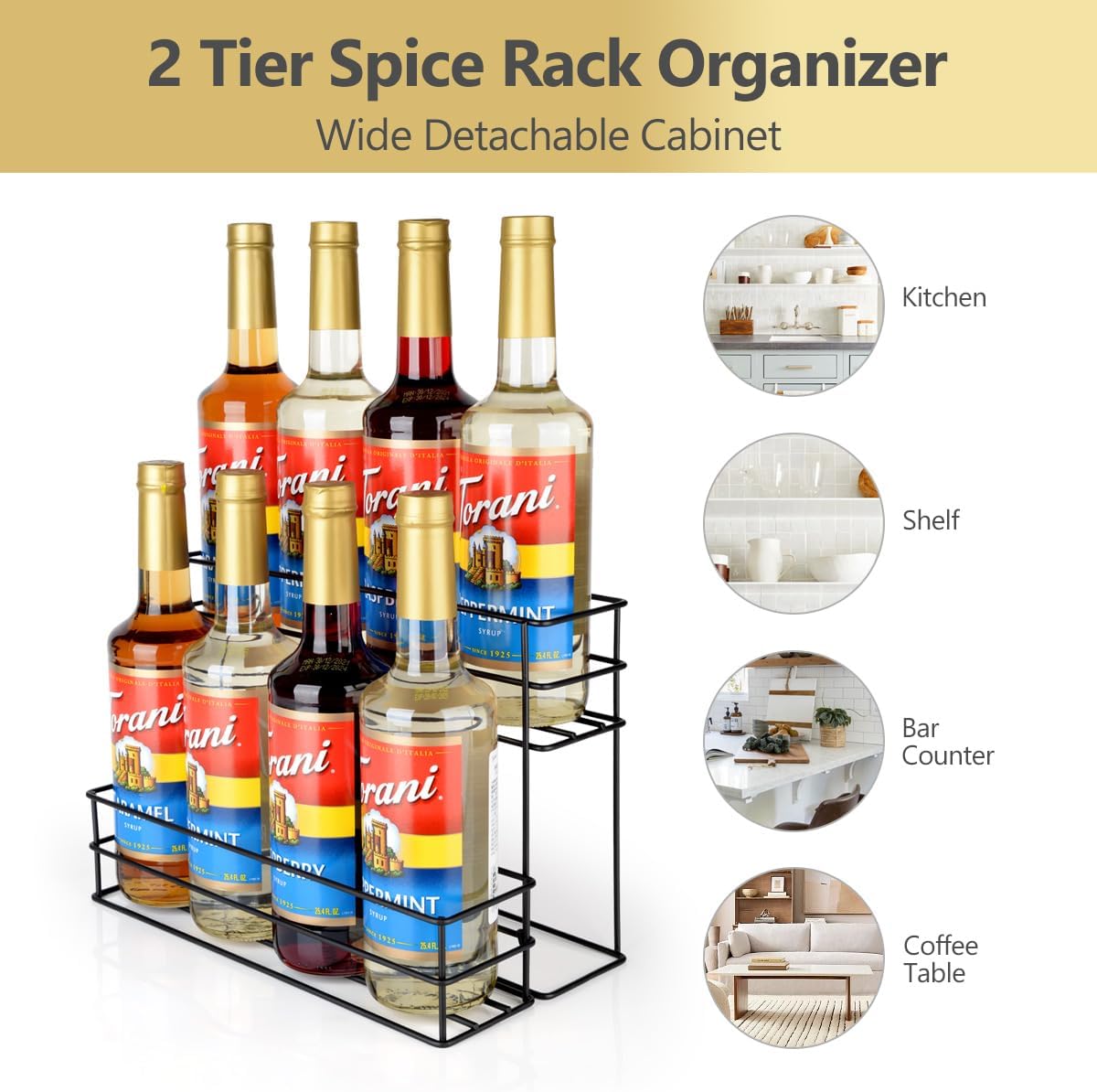 8 Bottle Capacity Coffee Syrup Organizer 2 Tier Coffee Syrup Stand Shelf for Coffee Bar Kitchen Small Wine Rack for Bar Family Storage for Syrup Wine Dressing