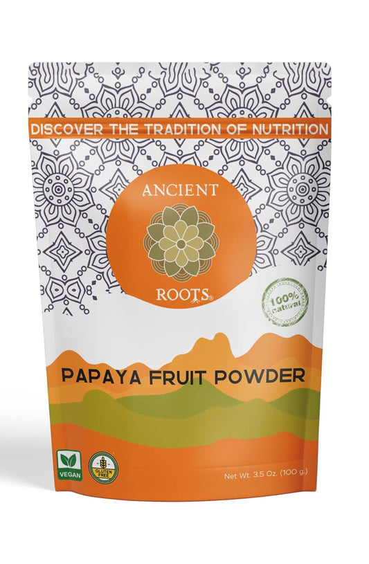Ancient Roots Papaya Fruit Powder - Natural Food Coloring, No Added Sugar, Filled with Antioxidants, Digestion Support, Tropical Fruit Powder for Smoothies - 25 Servings (3.5 ounces)