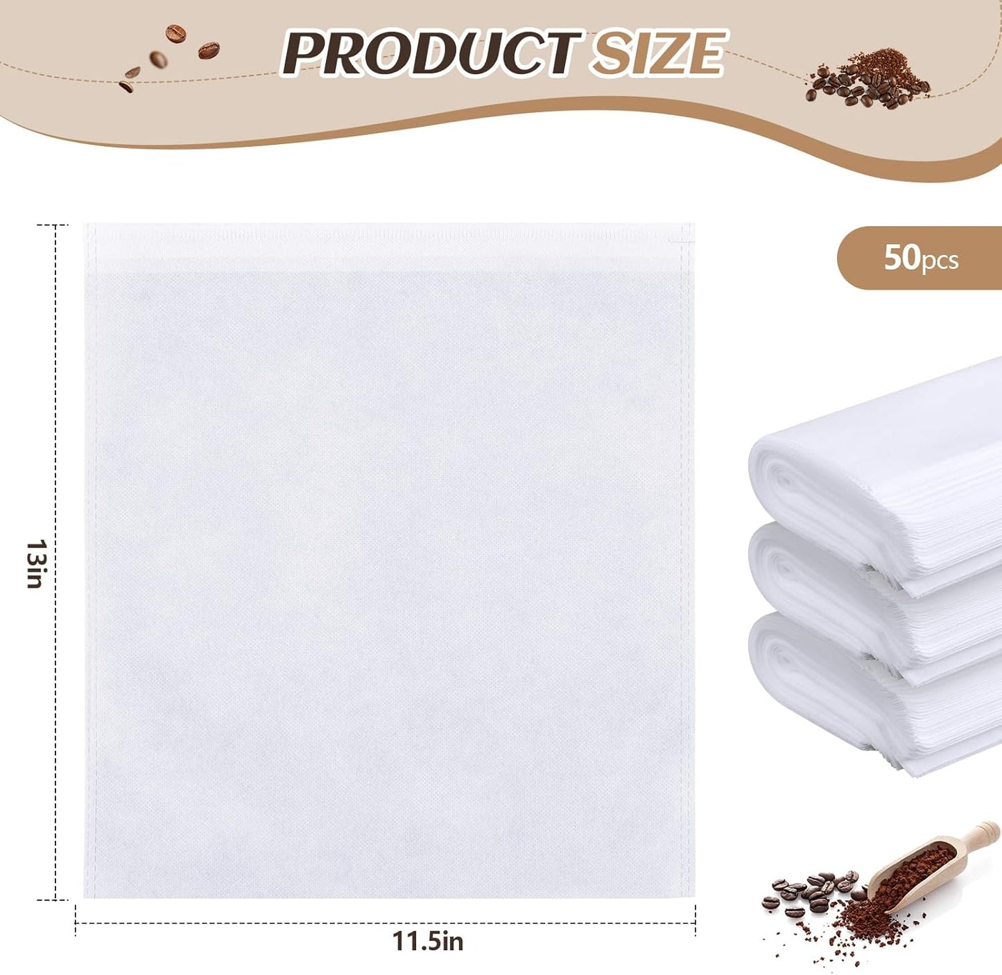 50 Pcs 11.5" x 13" Commercial Home Cold Brew Coffee Filter Bags with Drawstring, Disposable for Commercial Home Cold Brew Coffee Makers