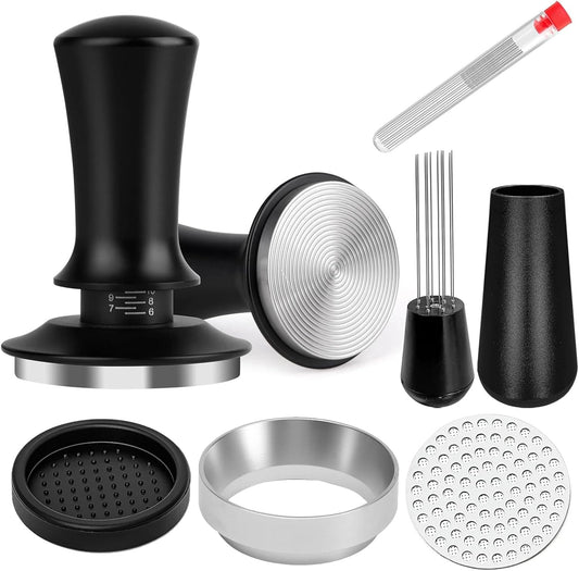 Espresso Accessories Kit 53mm, Spring Loaded Calibrated Espresso Tamper, Wdt Tool Espresso and Silicone Tamper Mat,Dosing Funnel, Coffee Puck Screen and 12 Replacement Needles Fit 53mm Portafilters