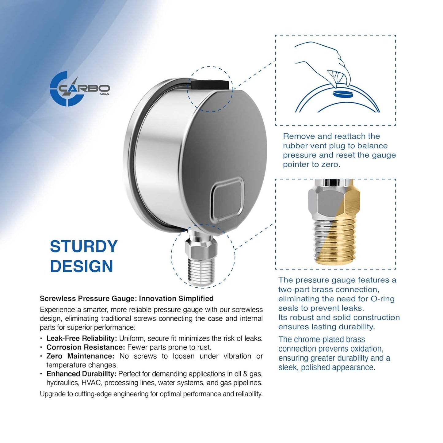 Stainless Steel Pressure Gauge Dual Display (-30 Hg/0 psi/kPa) -2 1-2" Glycerine Liquid Filled Water Air Oil Gas Gauge with Polycarbonate Lens & Brass Connection-1/4 NPT Lower Mount