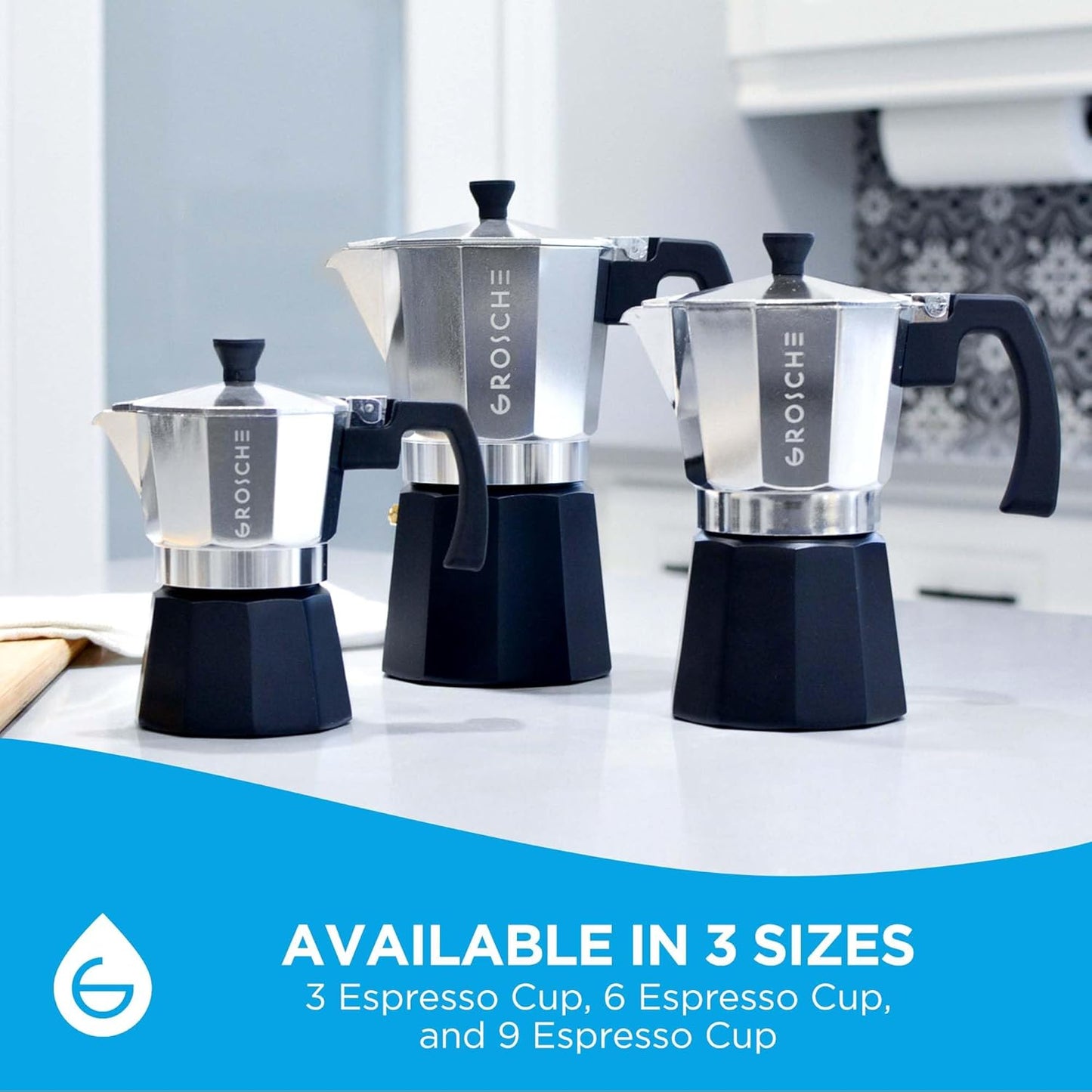 GROSCHE Milano Stovetop Espresso Maker Moka Pot Cuban Coffee Maker Stovetop Coffee Maker Moka Italian Greca Brewer Percolator | 6 Espresso Cup, Tuxedo