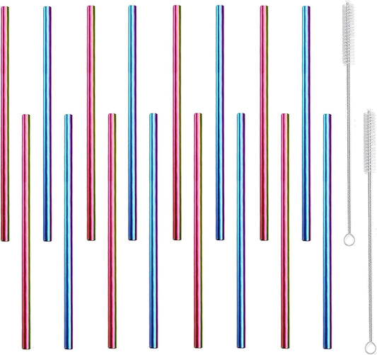 Metal Straws Short Small Mini Stainless Steel Reusable Drinking Straw for Kids Juice Cocktails Coffee Bar Party Home Office Restaurant, 150mm Length with Cleanning Brush, Colorful 16PCS