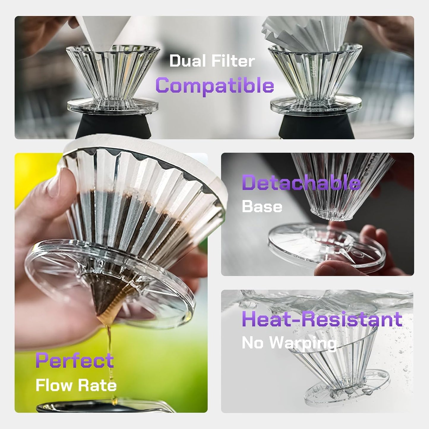 MAVO Pour Over Coffee Dripper, Detachable Hand Drip Brewer, Pour Over Coffee Maker, Compatible with V01 Paper Filters & Wave Filter 155