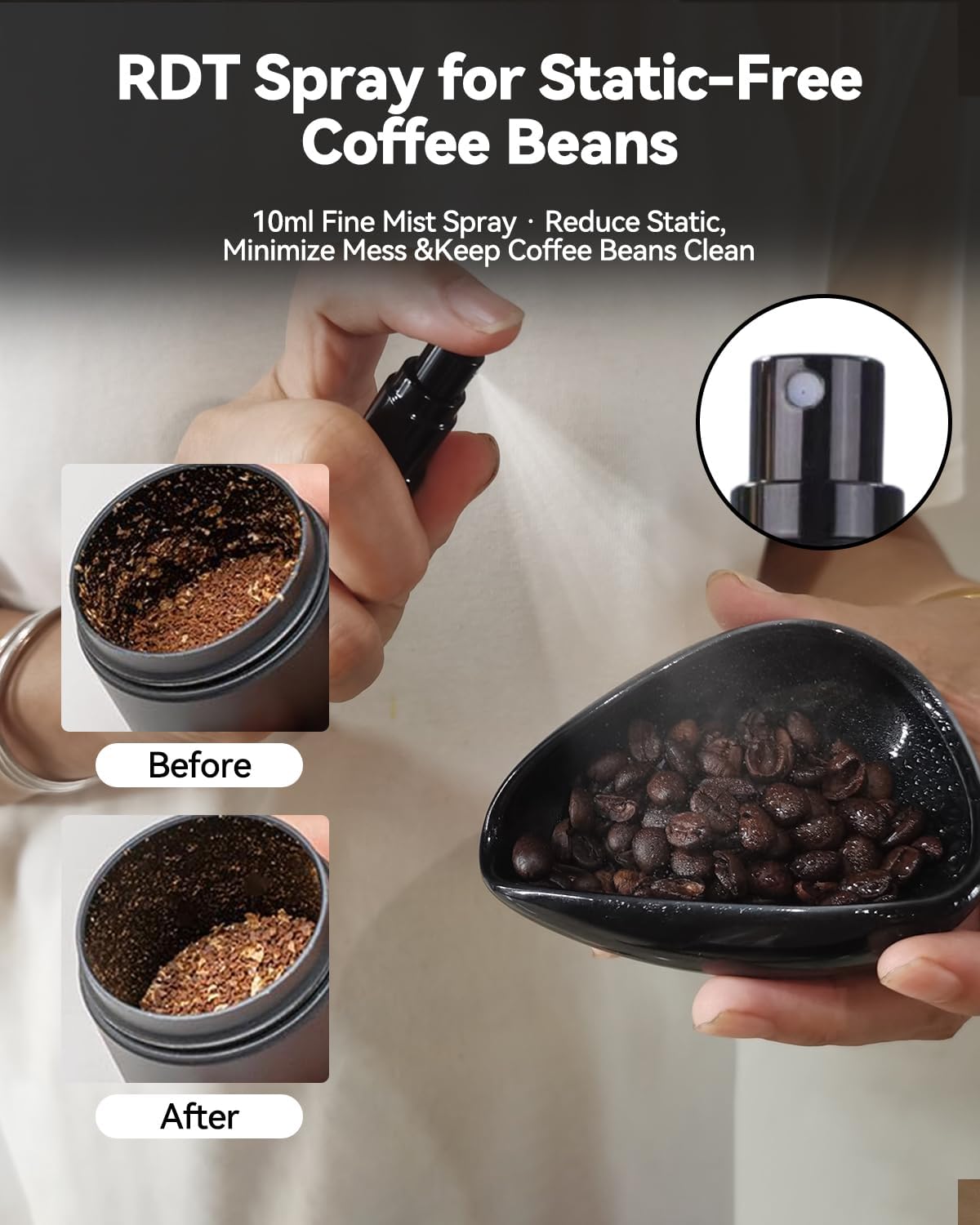 Coffee Bean Dosing Cup, Espresso Dosing Cup, Coffee Spray Bottle, RDT Spray Bottle, Single Dosing Kit with High Fiber Cleaning Cloth