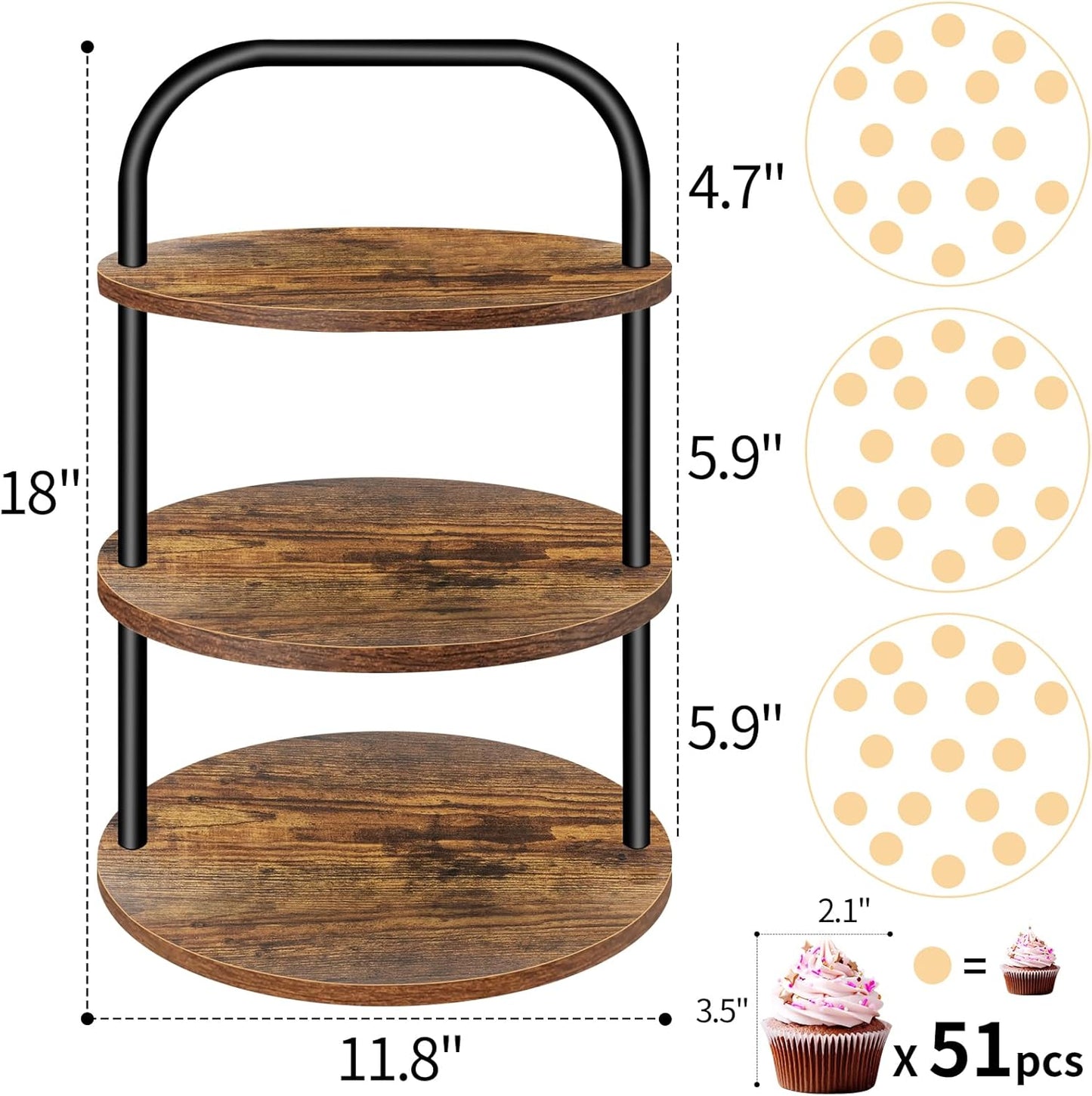 Cupcake Stand for 50 Cupcakes, 3 Tier Wooden Cupcake Stand Large Cupcake Stand Dessert Table Display Set Cupcake Tower Serving Trays for Party Supplies Vendor Display Farmhouse Decor