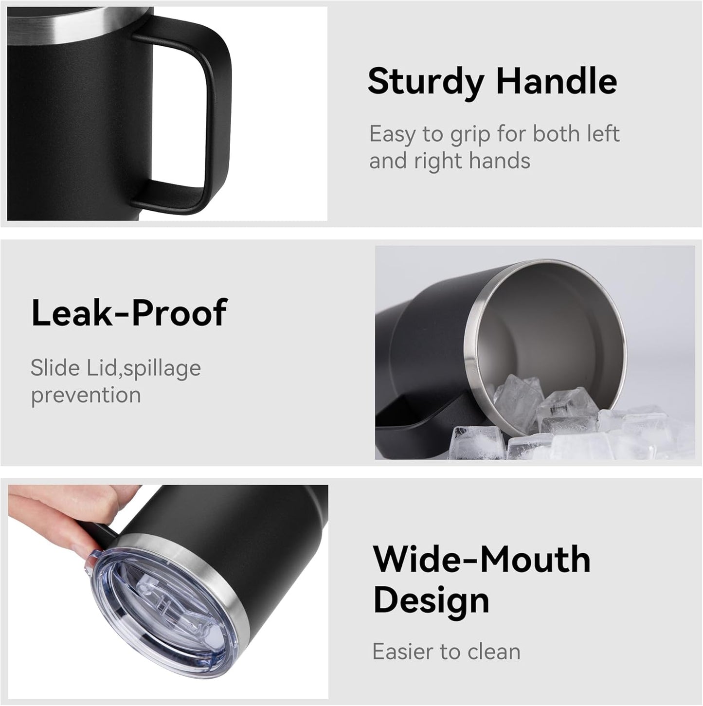 HASLE OUTFITTERS 20oz Tumbler Bulk with Lid, Stainless Steel Tumbler Bulk with Handle, Metal Insulated Travel Coffee Mug Set with Handle, Double Wall Vacuum Leak Proof Tumbler Cup, Black 12 Pack