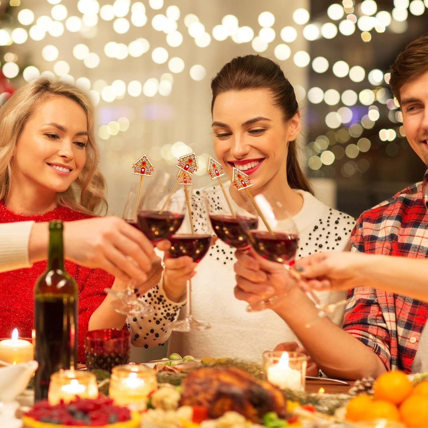 30 Pcs Christmas Drink Stirrers Xmas Stir Stick Holiday Coffee Swizzle Stick Reusable Plastic Hot Cocoa Bar Chocolate Decoration Cocktail Mixer(Gingerbread House,Novel Color)