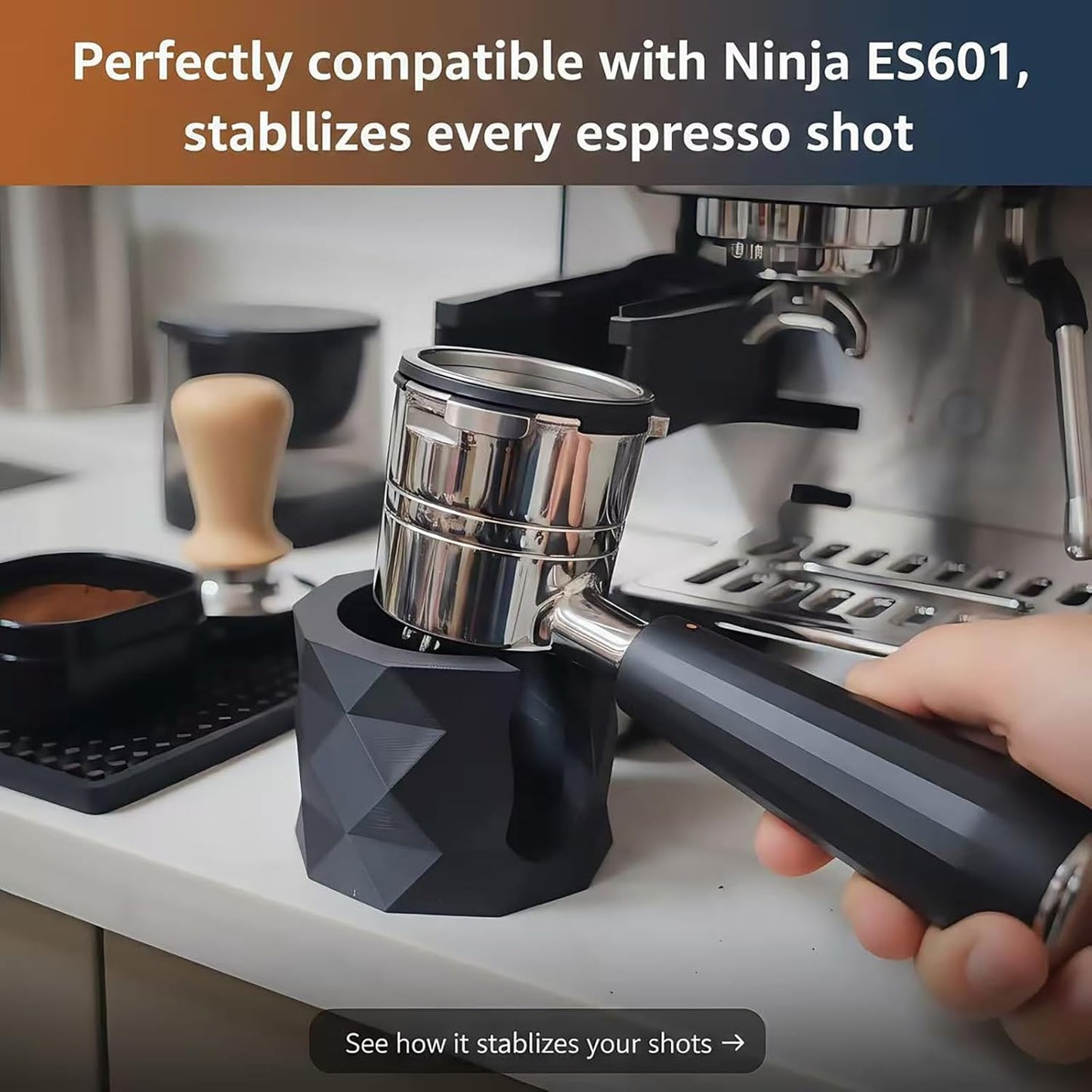 Coffee Tamper Base Compatible with Ninja Espresso Machine ES601/ES701, Anti-Slip Silicone Portafilter Support Stand for Ninja Luxe Cafe Accessories, Stable Tamping Base for Home Baristas