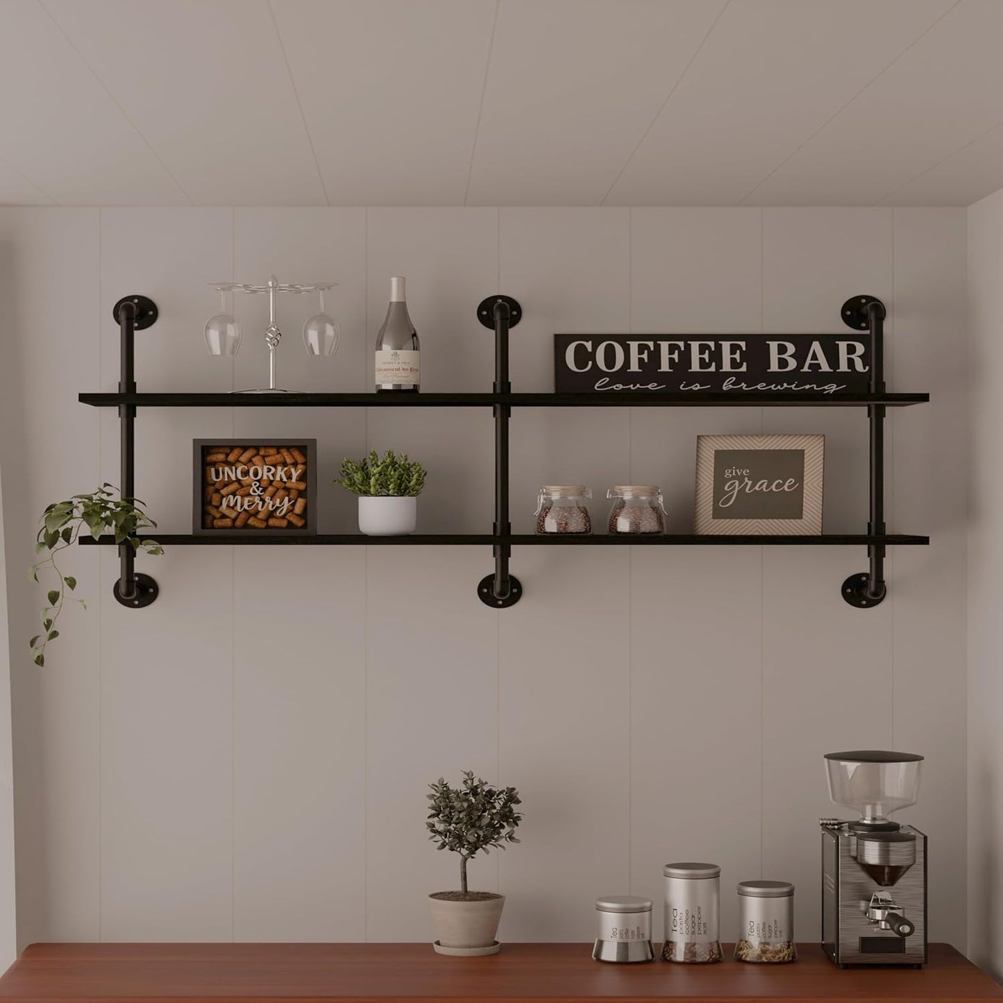 Industrial Pipe Shelf Shelving Bookcase, Wall Mounted Rustic Bookshelf, Floating Bookshelves for Wall,Retro Wood Metal Pipe Industrial Shelves for Living Room