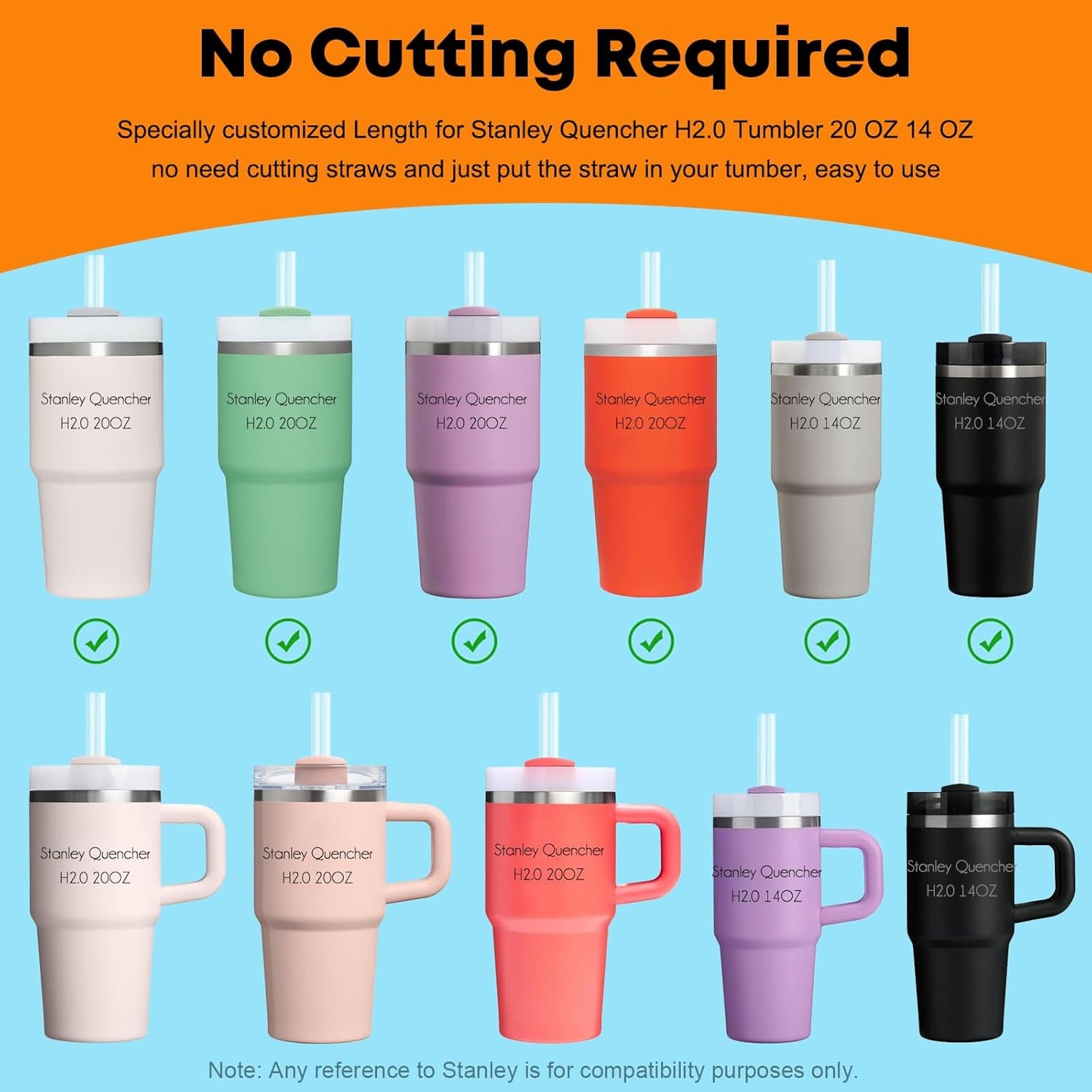 ALINK Clear Replacement Straws for Stanley 20oz 14oz Tumble, 6 Pack Reusable Straws for Stanley Quencher 20oz 14oz Cups with Cleaning Brush, Dishwasher Safe and BPA Free