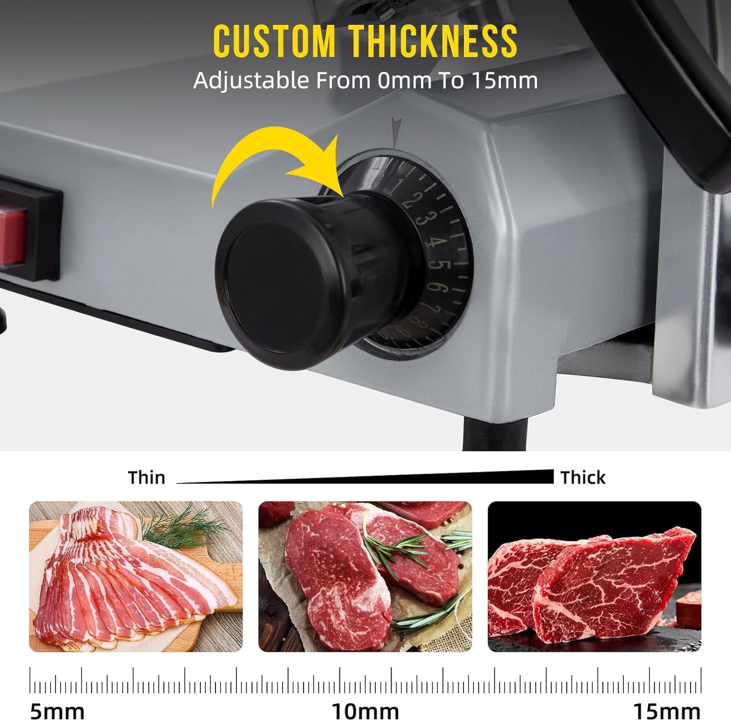 Commercial 8" Blade Meat Slicer 210W | Stainless Steel Electric Food Slicer Adjustable Thickness - Perfect for Restaurant, Deli & Home Kitchen Use