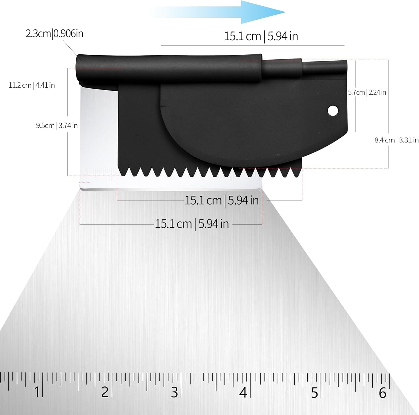 Bench Scraper Food Vegetable Chopper,Stainless Steel Pizza Dough Scraper-Flexible Plastic Bowl/Cake Scraper 5-Piece Set,Bread/Pastry/Pizza/Flour/Cheese Cutter (Black)