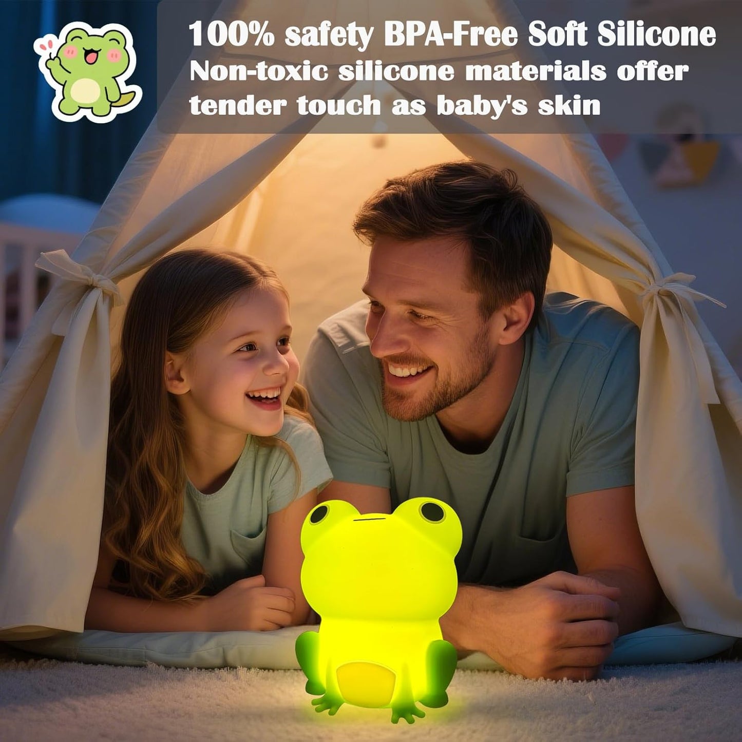 Frog Night Light, Frog Gifts, Cute Silicone Nursery Rechargeable Dimmable Bedside Lamp, Kids' Bedroom Decor, Gift for Children, Teens, Christmas Birthdays