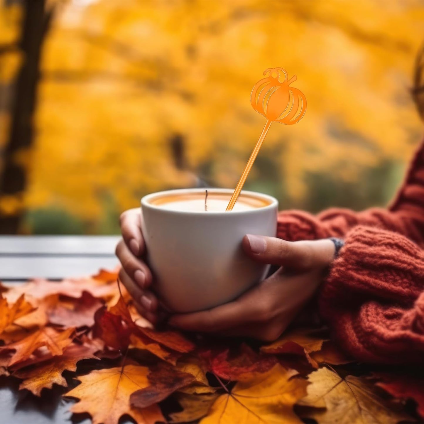 30 Pcs Halloween Swizzle Sticks Plastic Coffee and Cocktail Stirrers Fall Thanksgiving Drink Stirrers Cocktail Mixers for Halloween Fall Autumn Party Tea Coffee Bar Decoration(Pumpkin)