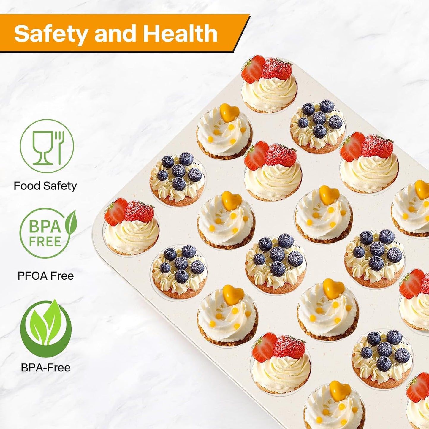 2-Pack 24-cup Beige Miffin Pan, Non-Stick Cupcake Muffin Tin, Ceramic Coating Safe Baking Cupcake Pan