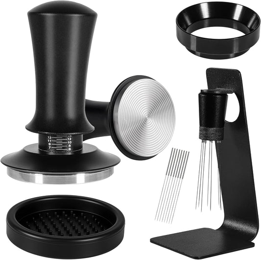 Espresso Accessories Kit 51mm, Coffee Tamper with Spring Loaded Calibration, 316 Stainless WDT Tool with Magnetic Stand and Dosing Funnel Set Fits Espresso Machine Press and 51mm Portafilters