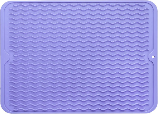 Silicone Dish Drying Mat for Multiple Usage,Easy clean,Eco-friendly,Heat-resistant Silicone Mat for Kitchen Counter or Sink,Refrigerator or drawer liner Light Purple L 16 inches x 12 inches