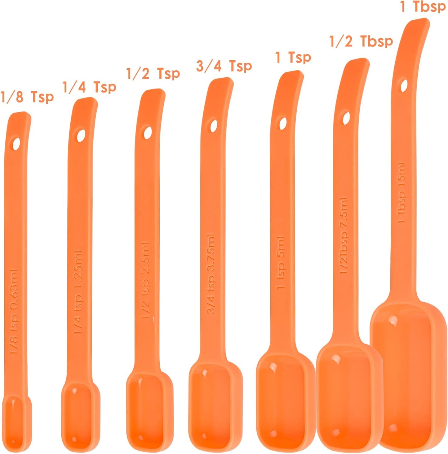 Orange Measuring Cups and Spoons Set 15, 7 Plastic Measuring Cup Set, 7 Spice Long Handle Measuring Spoons with 1 Leveler for Kitchen and Baking, Dry Metric Measure Cups & Spoons Set