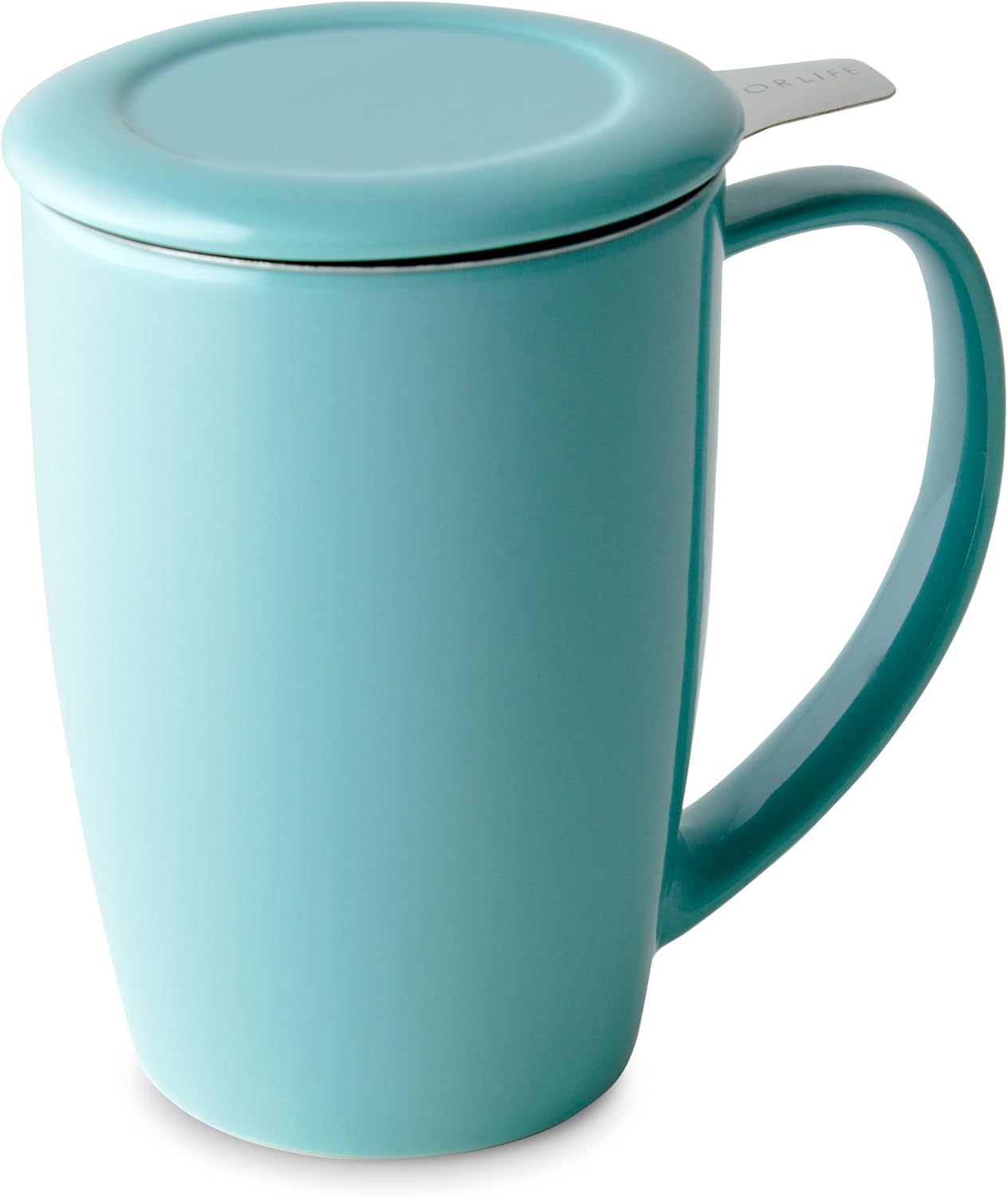 FORLIFE Curve Tall Tea Mug with Infuser and Lid 15 ounces, Turquoise