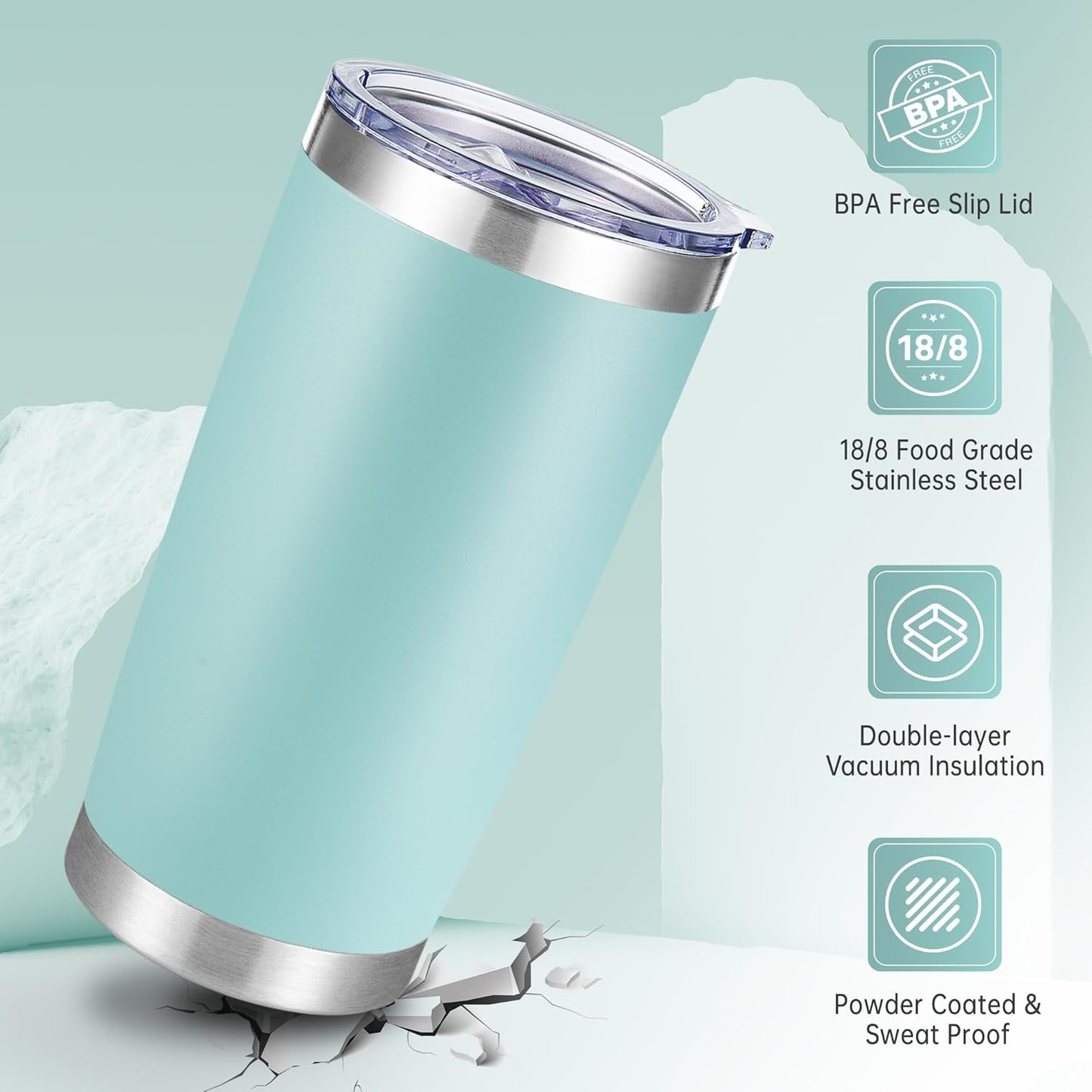 20 oz Tumblers Bulk Stainless Steel Tumbler with Lid Double Wall Vacuum Insulated Coffee Mug 20oz Powder Coated Cup for Hot and Cold Drinks, Turquoise, 12 pack