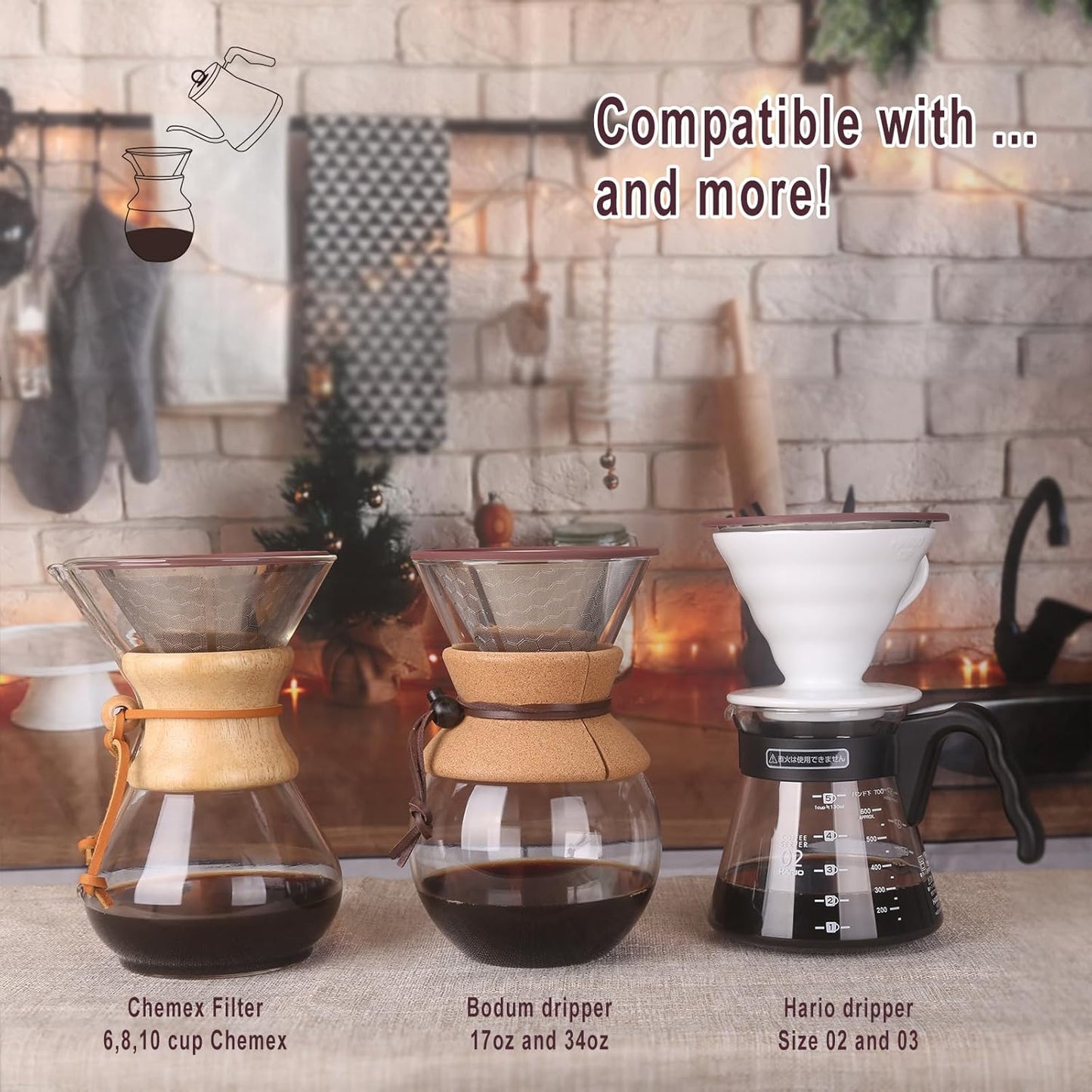 Compatible for Hario V60 & Chemex Pour Over Coffee Filters -MISETTO Reusable Stainless Steel - Best Coffee Maker and Bar Accessories (Copper)