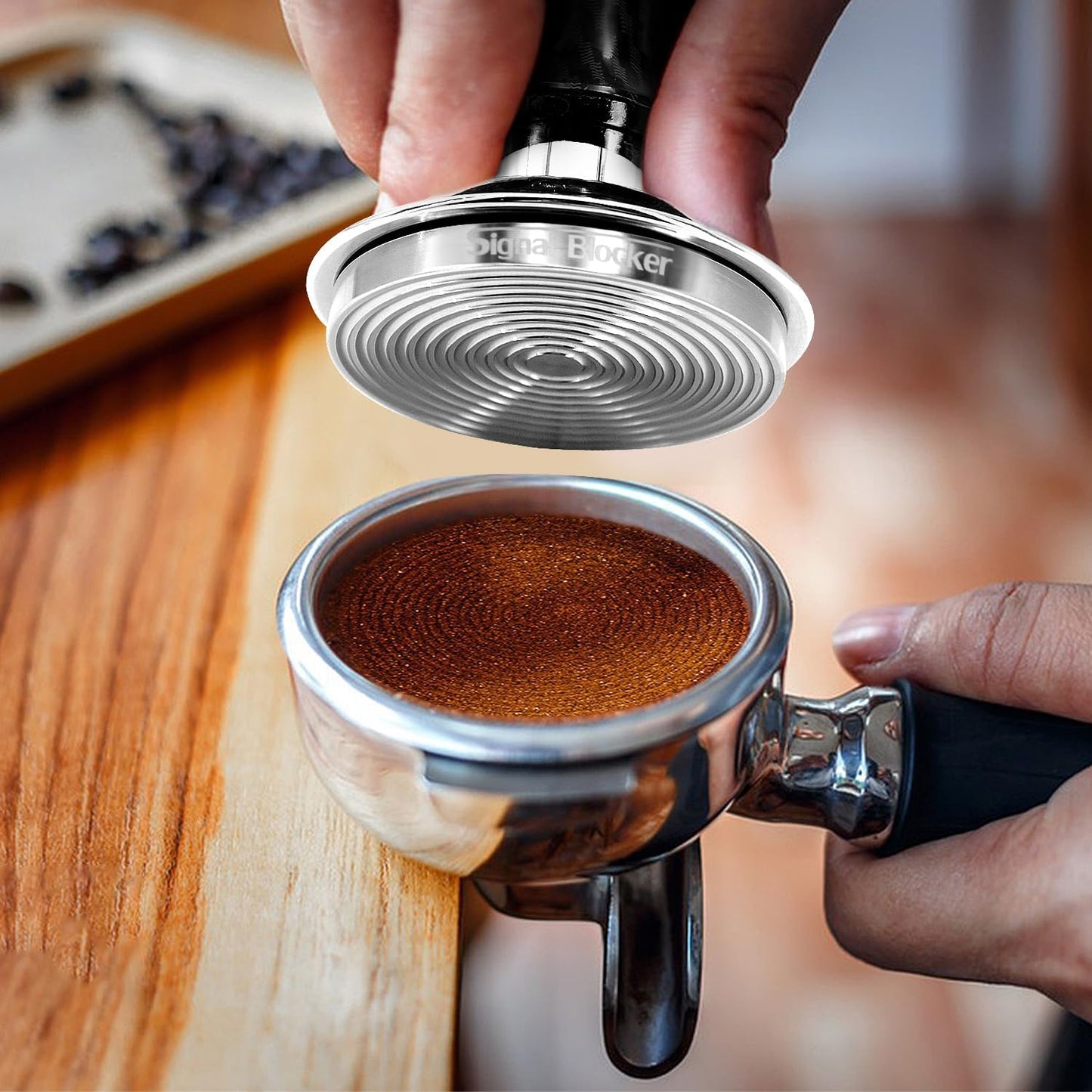 53mm Espresso Coffee Tamper for Espresso Machine: Calibrated Spring Loaded & Stainless Steel Ripple Base - Carbon Fiber Handle with Constant 30lb Fits All 54mm Portafilters | Bundle Including WDT Tool