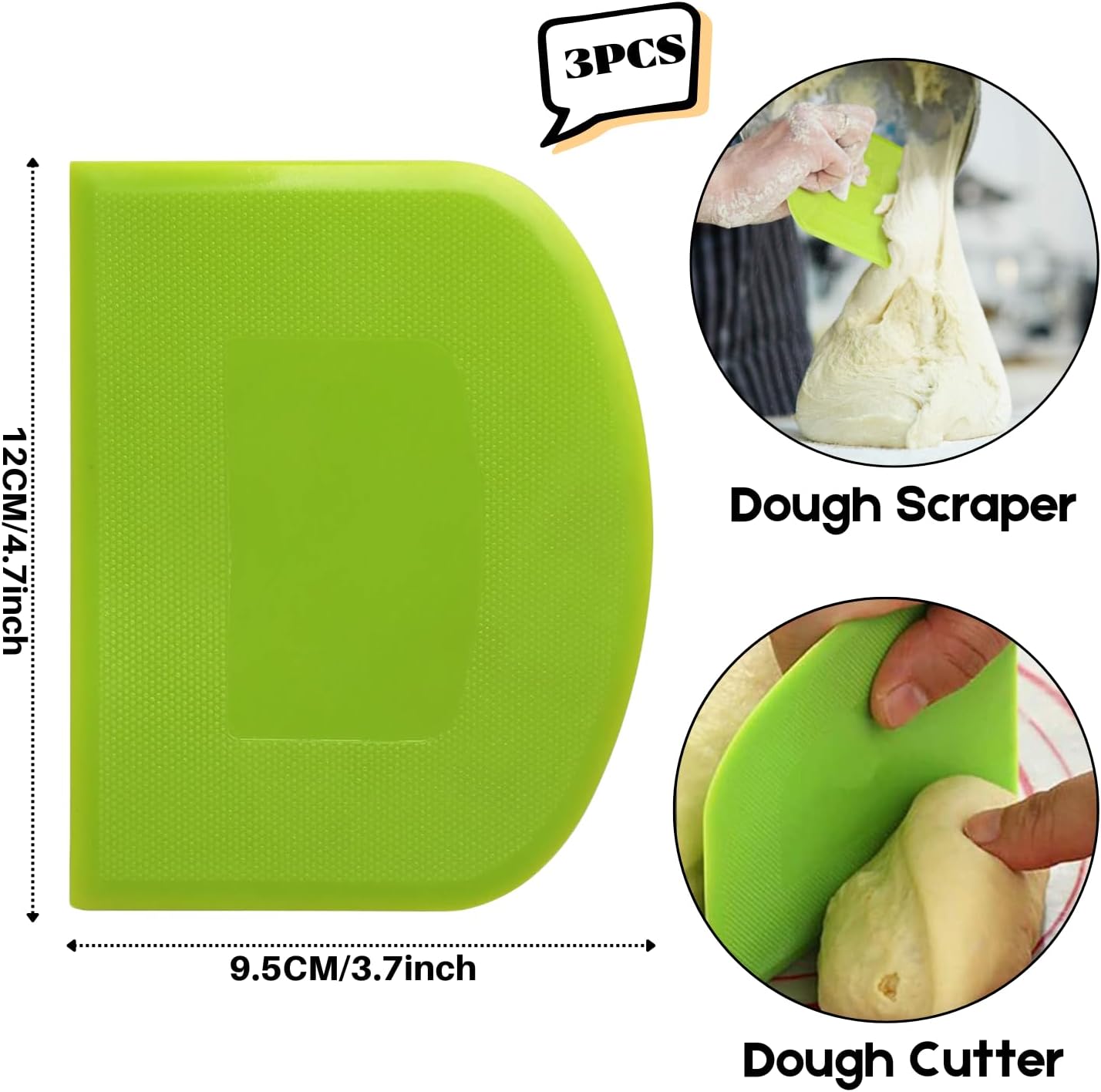 SURDOCA Dough Scraper Bench Scraper - 3P 4.7x3.7" Plastic Flexible Bowl Scraper, Sharp Edge & Angles Cake Scraper. Non-Slip Bakeware Decorating Tools Sculpting & Modeling Tools - Yellow+White+Pink
