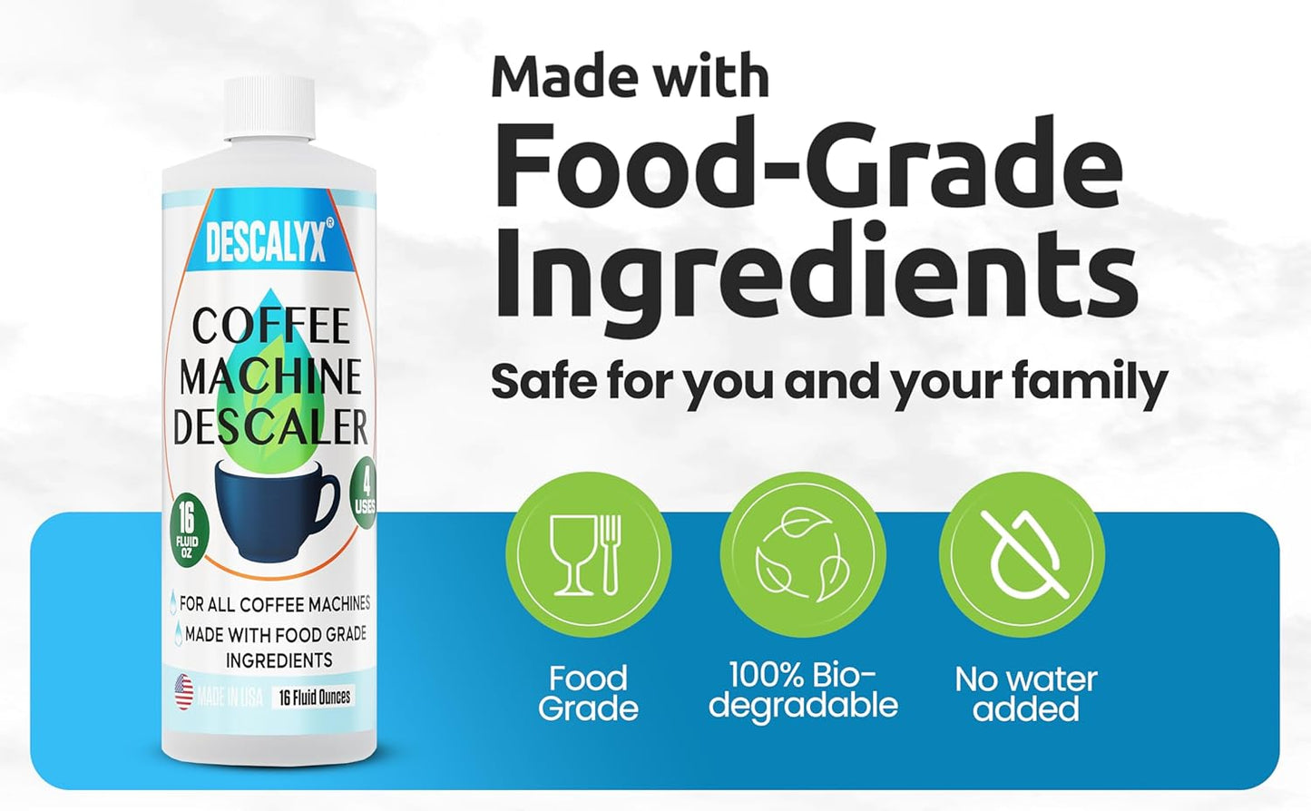 Coffee Machine Descaling Solution | 16 oz (4 uses) | Keurig Breville Nespresso Cuisinart | Coffee Machine Liquid Descaler Cleaner | Automatic Coffee Makers & Espresso Machines. Made in USA