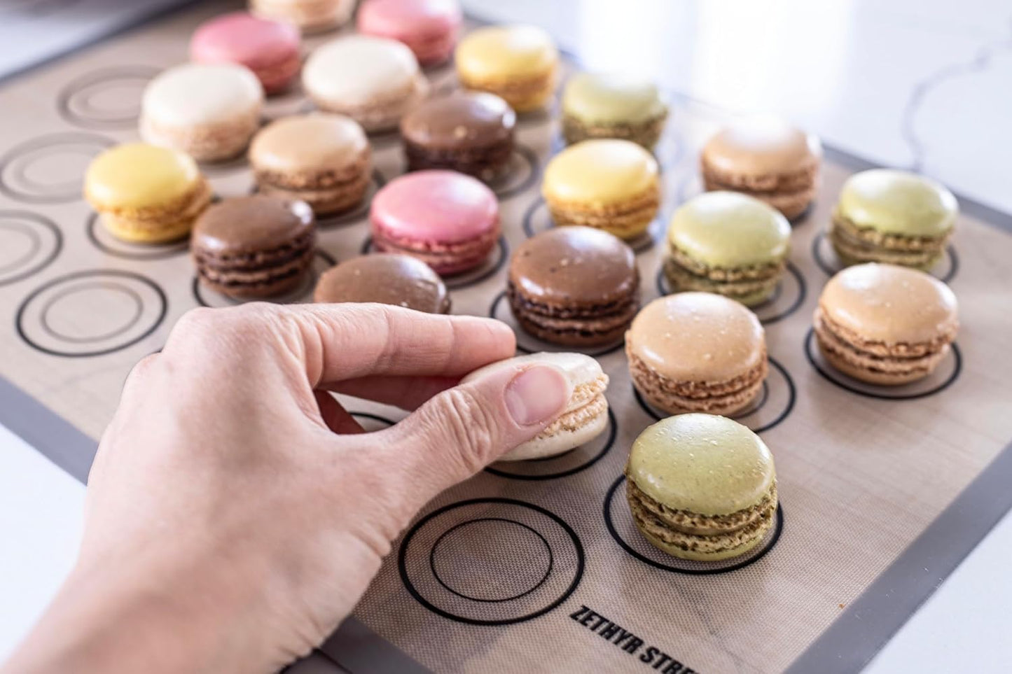 Macaron Silicone Baking Mats - Non-Stick Macaron Mat for Easy Baking | Heat Resistant & Dishwasher Safe Macaron Baking Mat | Reusable & Eco-Friendly, 1/2 Sheet Size - Pack of 4 - for Cookies & More