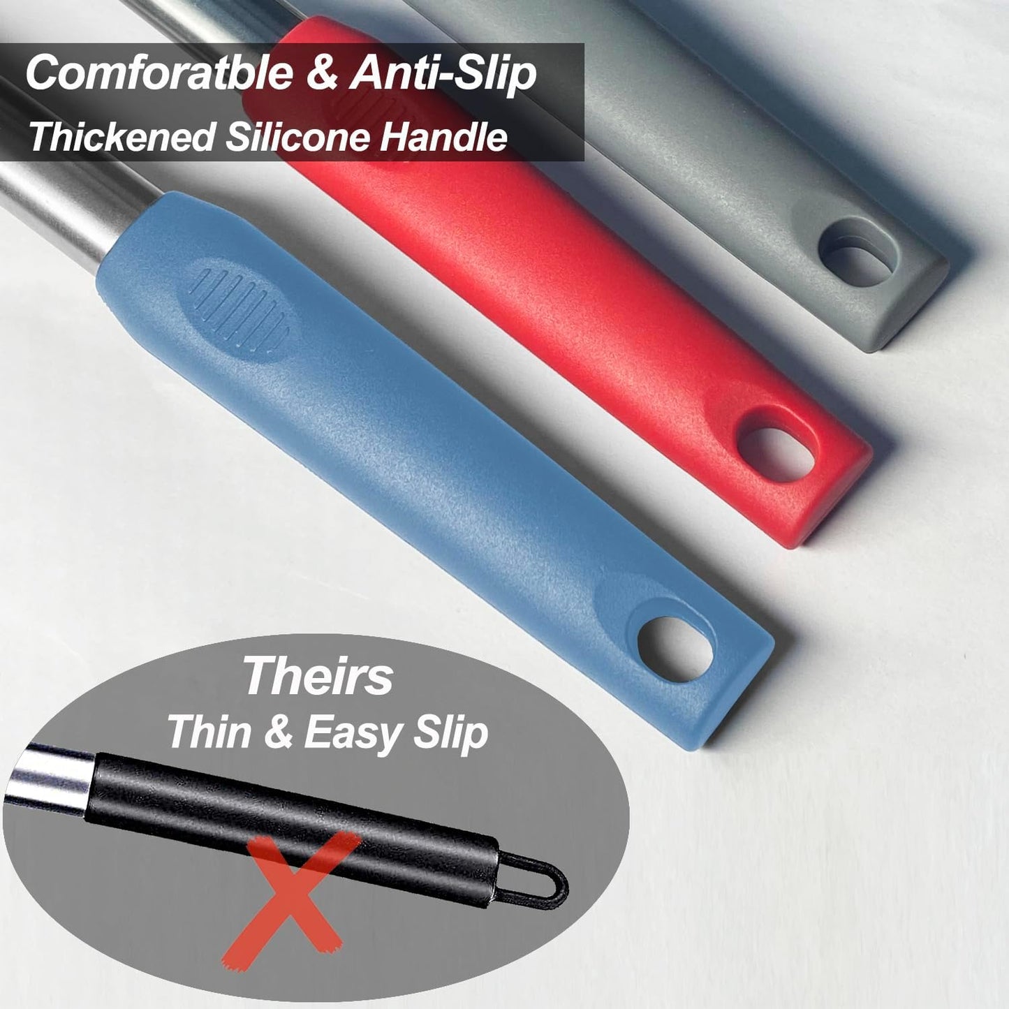 Silicone Spatula and Cooking Spoon,5 Pack Solid & Slotted Spoons and Spatulas High Heat resitant for Kitchen, Stainless Steel Handle Coated with Silicone, Non Stick Utensil, Starry blue