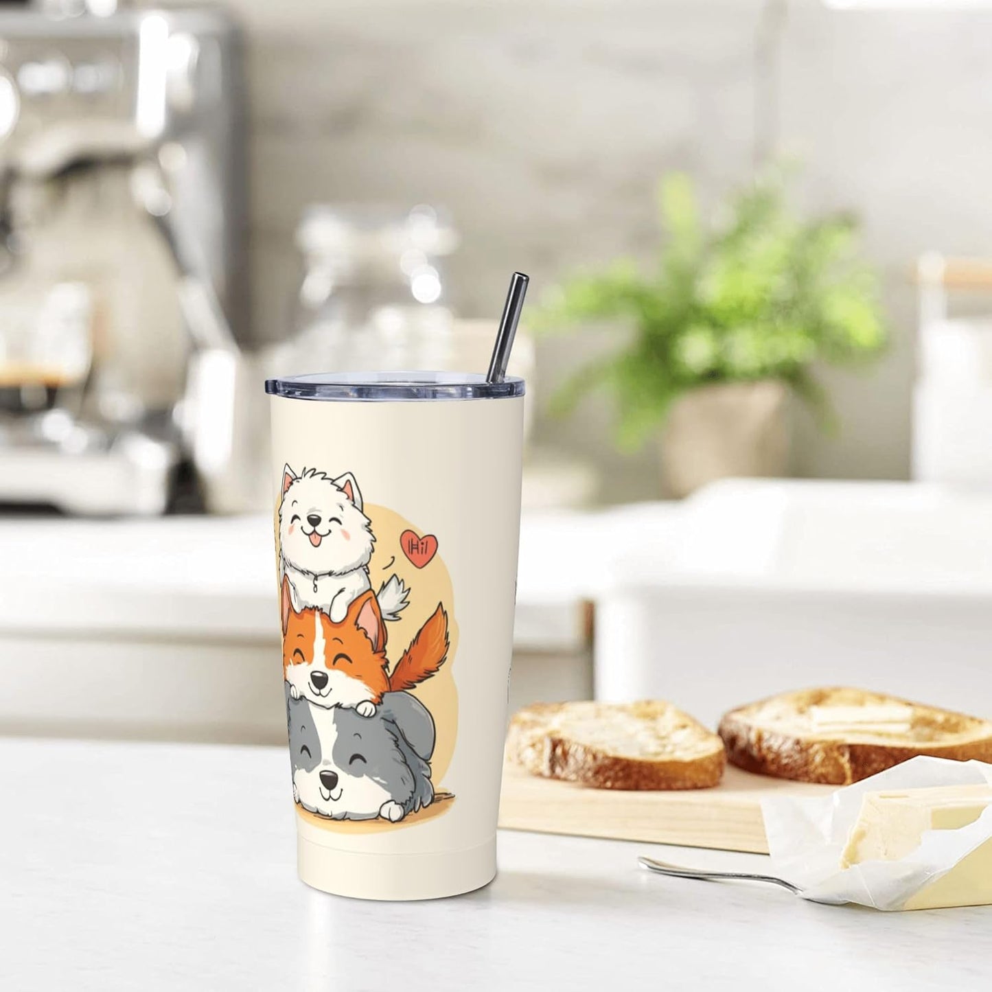 Dog Tumbler with Lid and Straw 20oz Coffee Tumblers Leakproof Stainless Steel Travel Mug Vacuum Insulated Cup for Iced and Hot