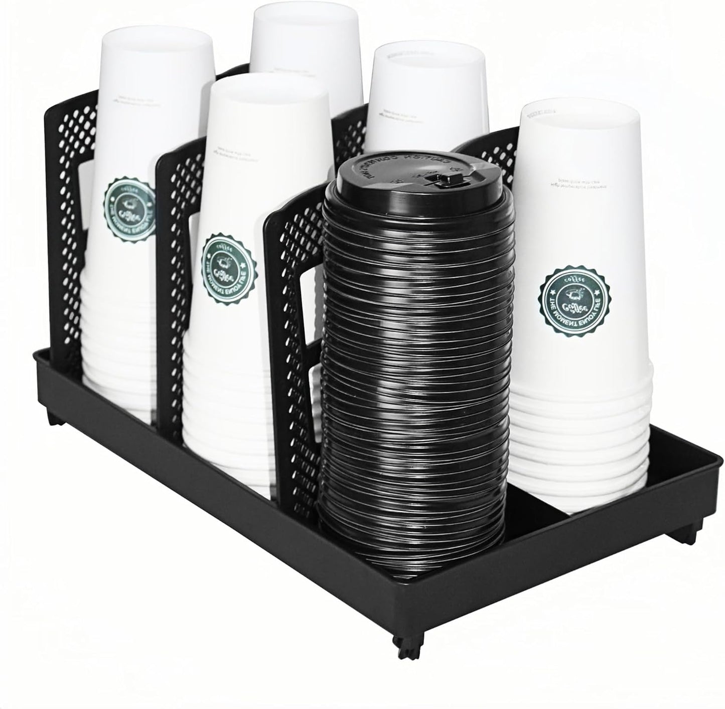Cup Lid Dispenser and Dispenser Organizer Cup Display Stand,24 oz Plastic Coffee Cup Holder for Countertop,6Slots,Cup Display Stand on Restaurant,Bathroom,Kitchen,Coffee Shop