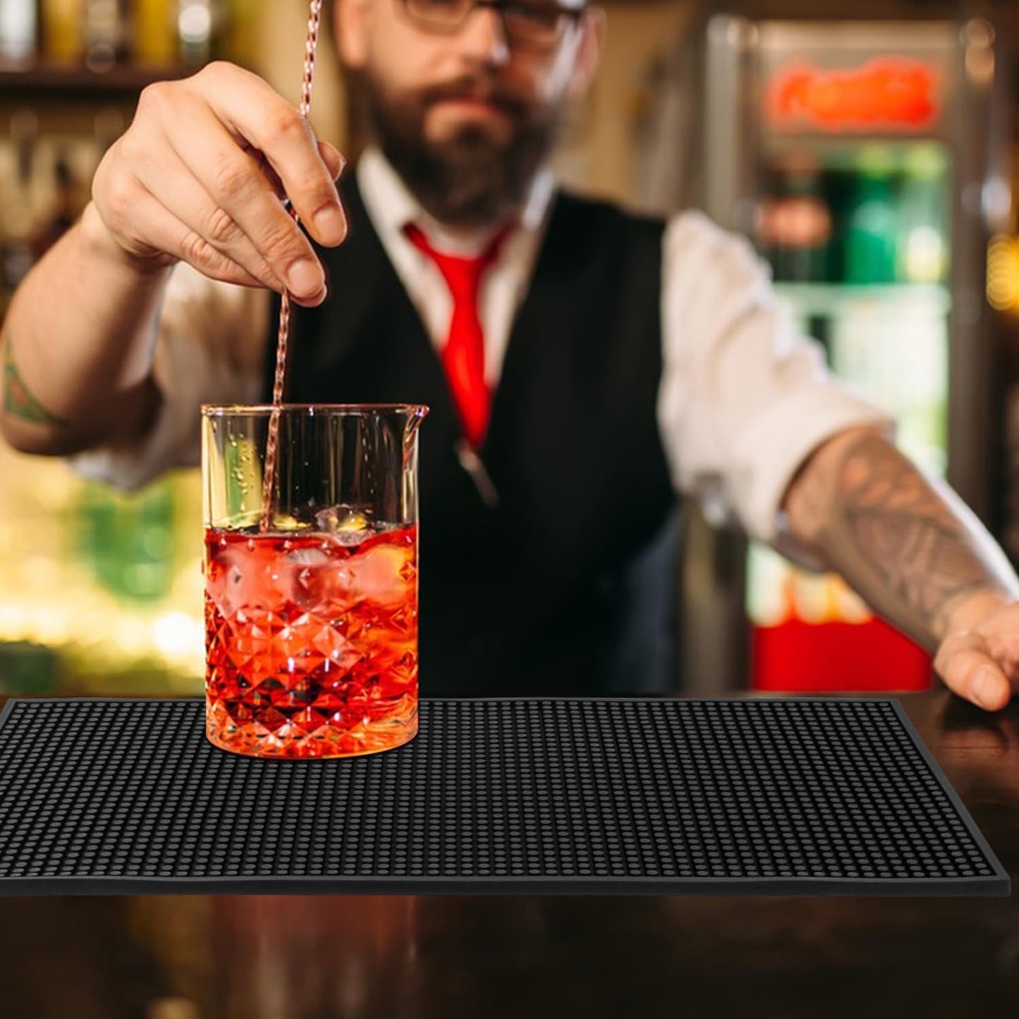 2 Pack 12 x 24 Inch Black Coffee Bar Mats, Rubber Bar Mat, Anti-Slip Bar Spill Mat for Countertop, Bartending, Kitchen, Dining Table