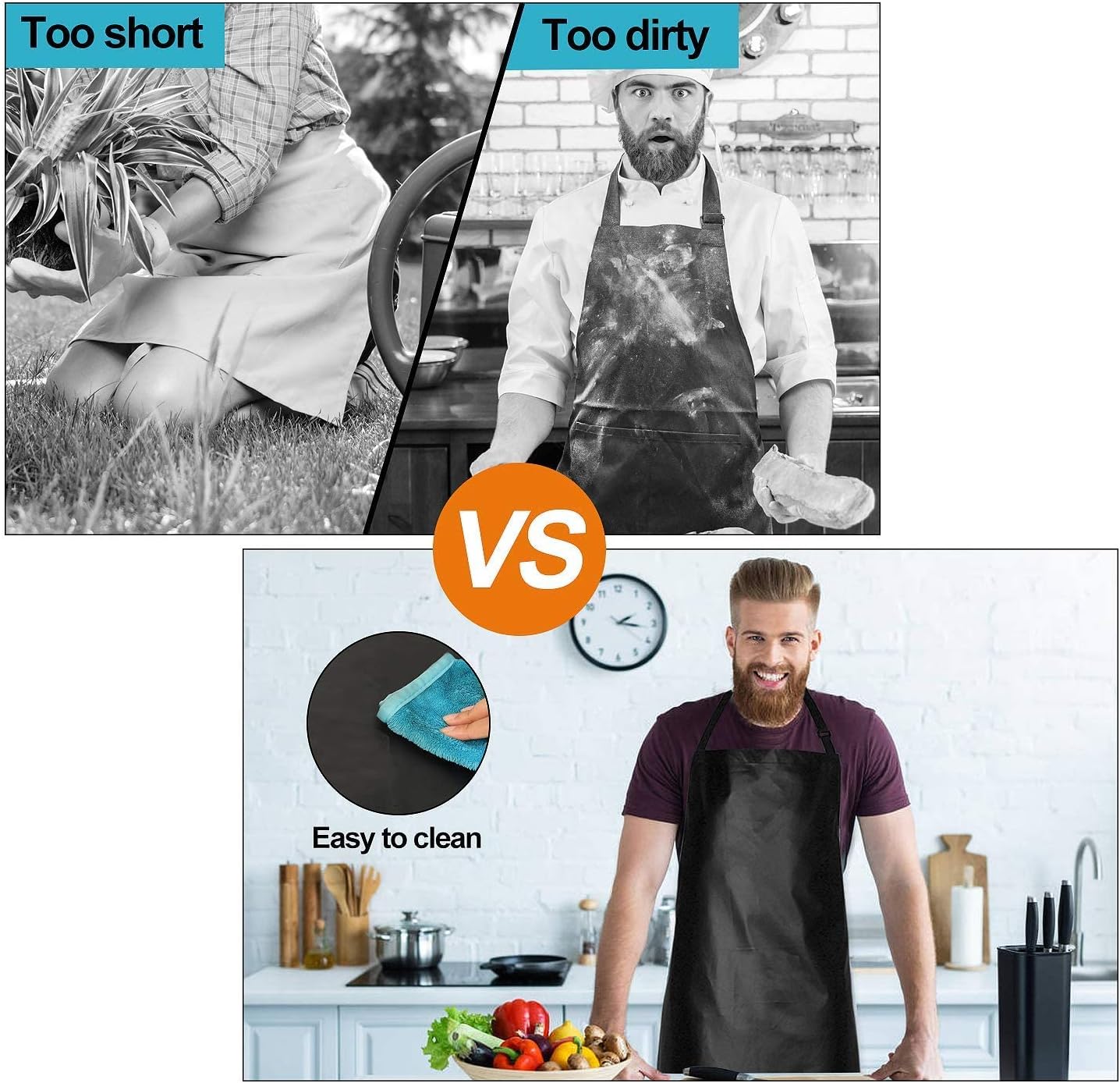 Gotega Waterproof Rubber Vinyl Apron 40 Inch Heavy Duty Chemical Work Apron Durable with Adjustable Bib Apron for Dishwashing Black