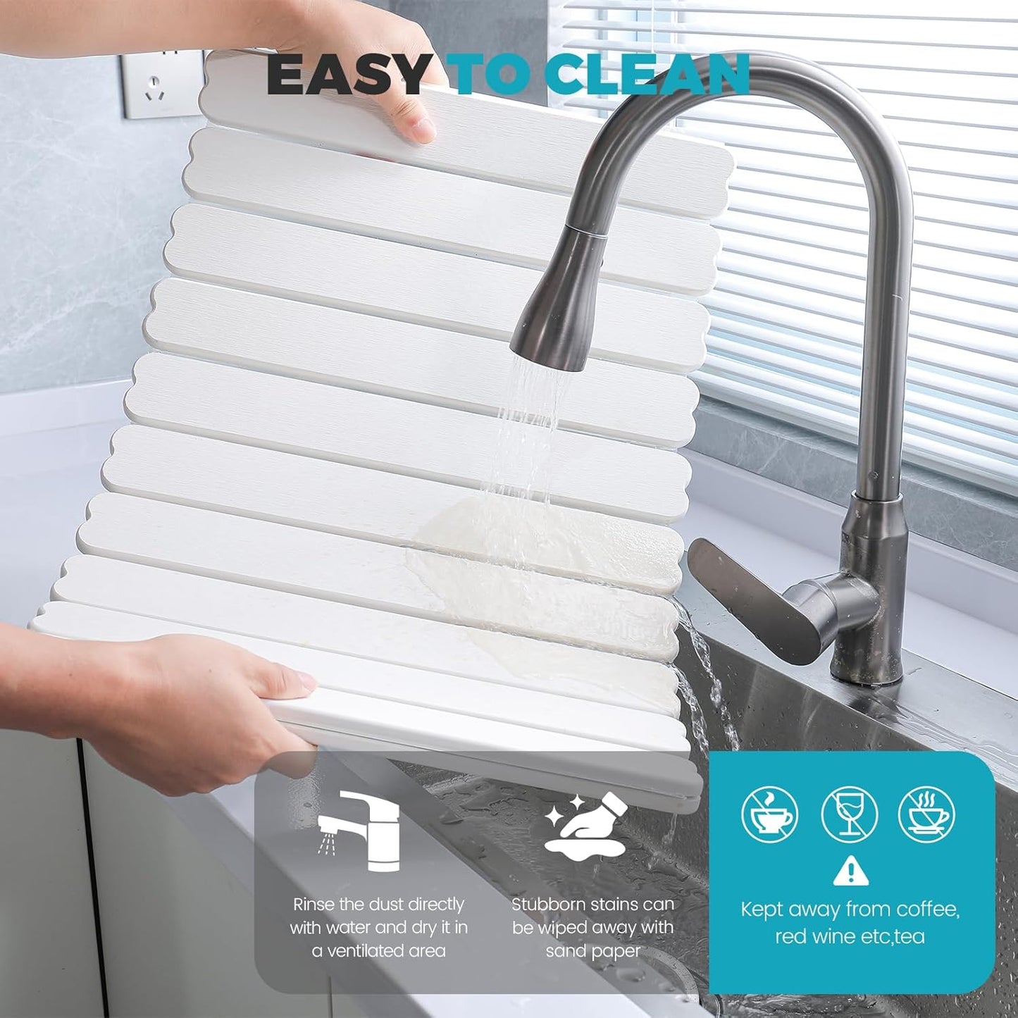 Extral Large Quick Dry Stone Drying Mat for Kitchen Counter,24x16 Inch Collapsible Eco-Friendly Absorbent Diatomaceous Earth Mat for Dishes Cups,Dish Drying Mats (White-Love Shape, 24x16 inch)