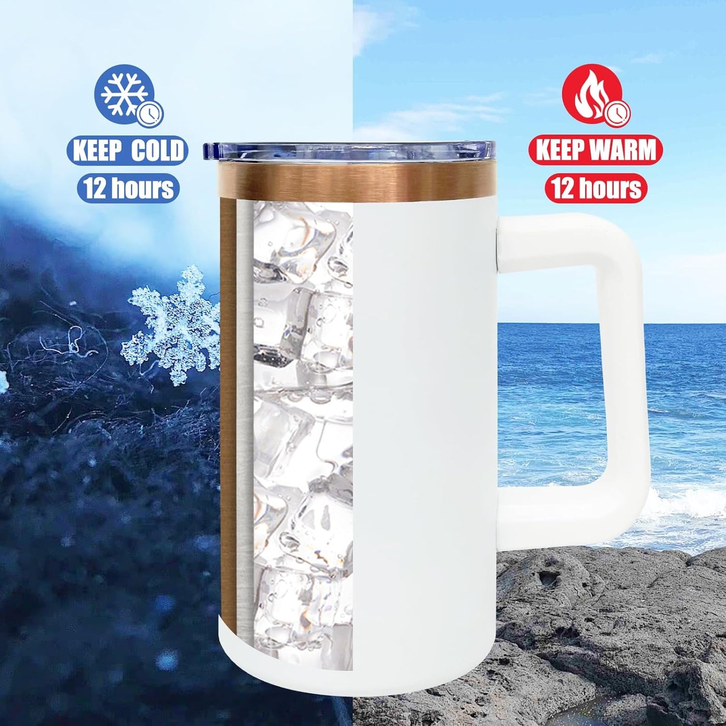 20 oz Insulated Coffee Mug with Lid, 8 Pack Stainless Steel Coffee Tumbler Bulk, Double Wall Vacuum Travel Mug with Handle, Leakproof Powder Coated Coffee Cups for Hot and Cold Drinks (White,8 pack)