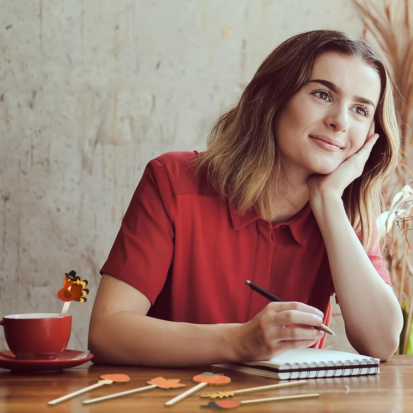 Jinei 120 Pcs Thanksgiving Coffee Stirrers Stir Sticks Natural Wooden Stir Sticks Disposable Drink Stirrers for Stirring Hot Chocolate Milkshake Restaurant Home Office