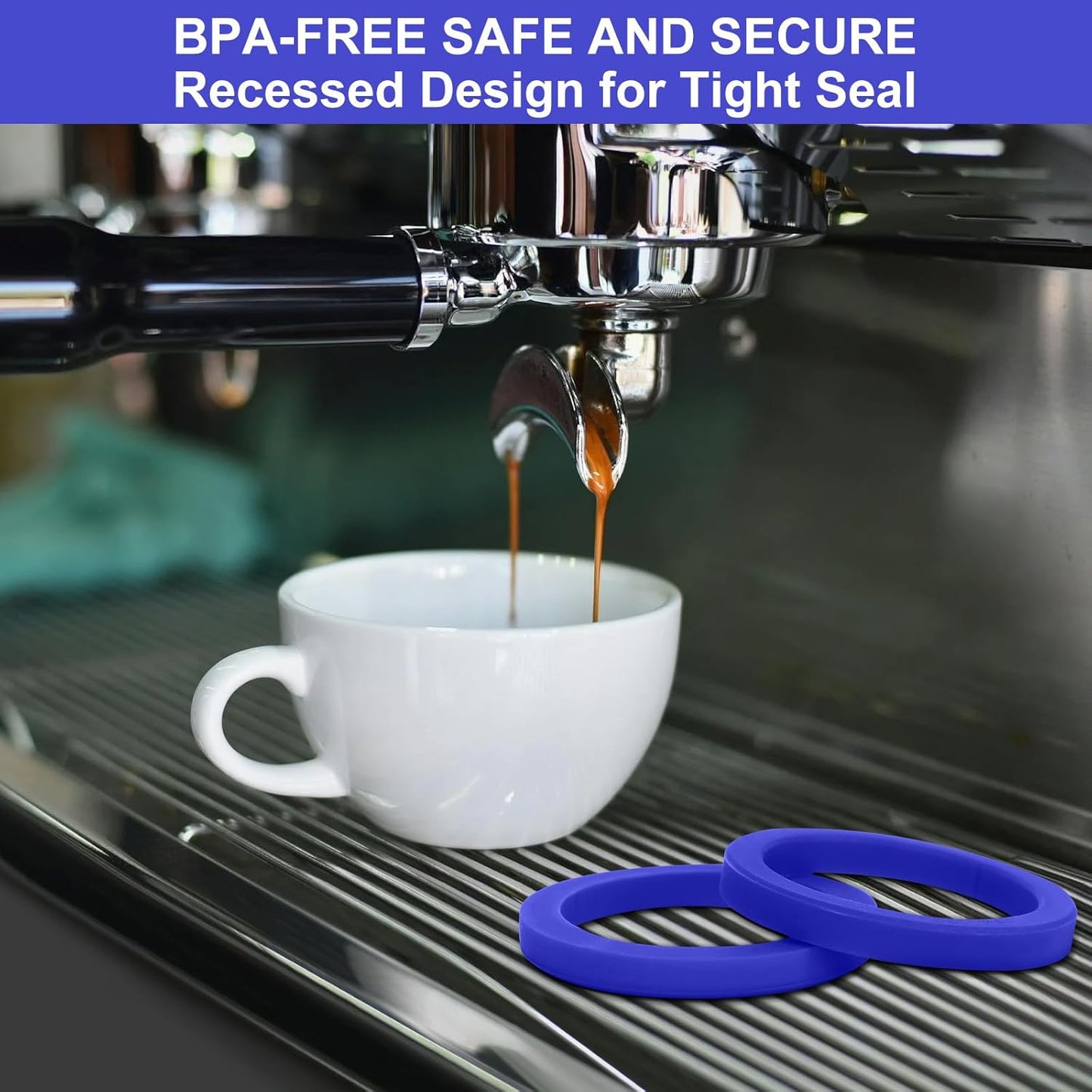 E61 Gasket 8.5mm Silicone Group Gaskets No BPA Fits for Gaggia Espresso Machine Machines Grouphead/Portafilter, Blue (2Pcs)