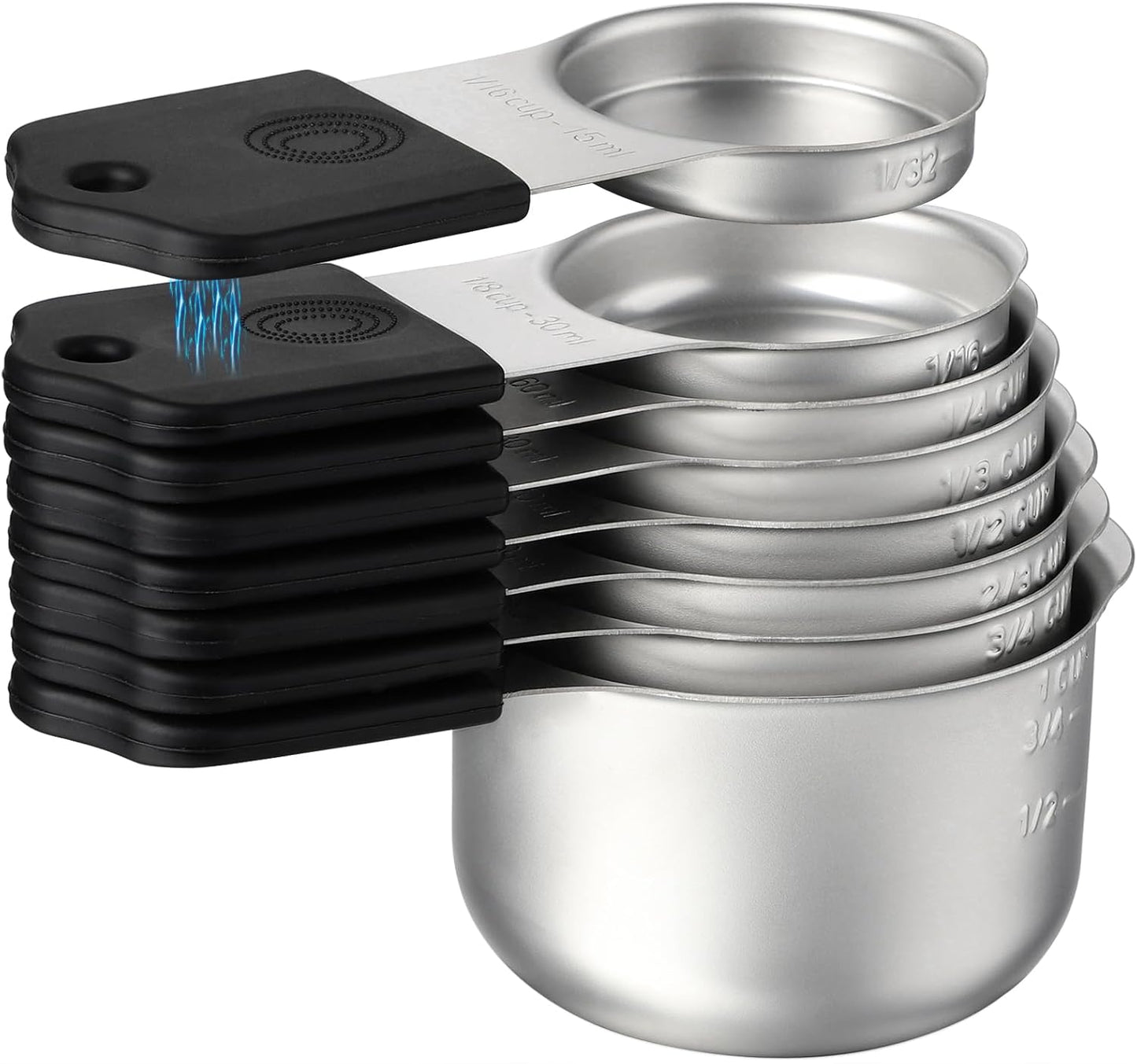 Magnetic Measuring Cups Set 8 Stainless Steel Stackable Nesting Measuring Cups for Measuring Dry and Liquid Ingredients