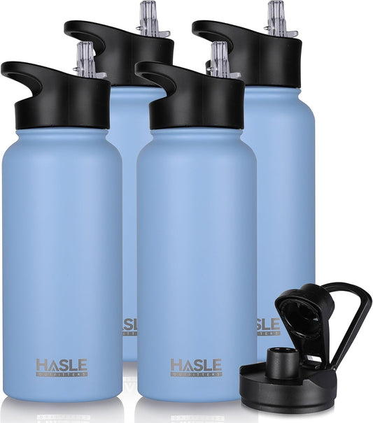 HASLE OUTFITTERS 32 oz Insulated Water Bottle Stainless Steel Double Walled Vacuum Sports Water Bottle with 2 Lids (Straw and Spout Lid) for Gym Camping Hiking(Blue,4)