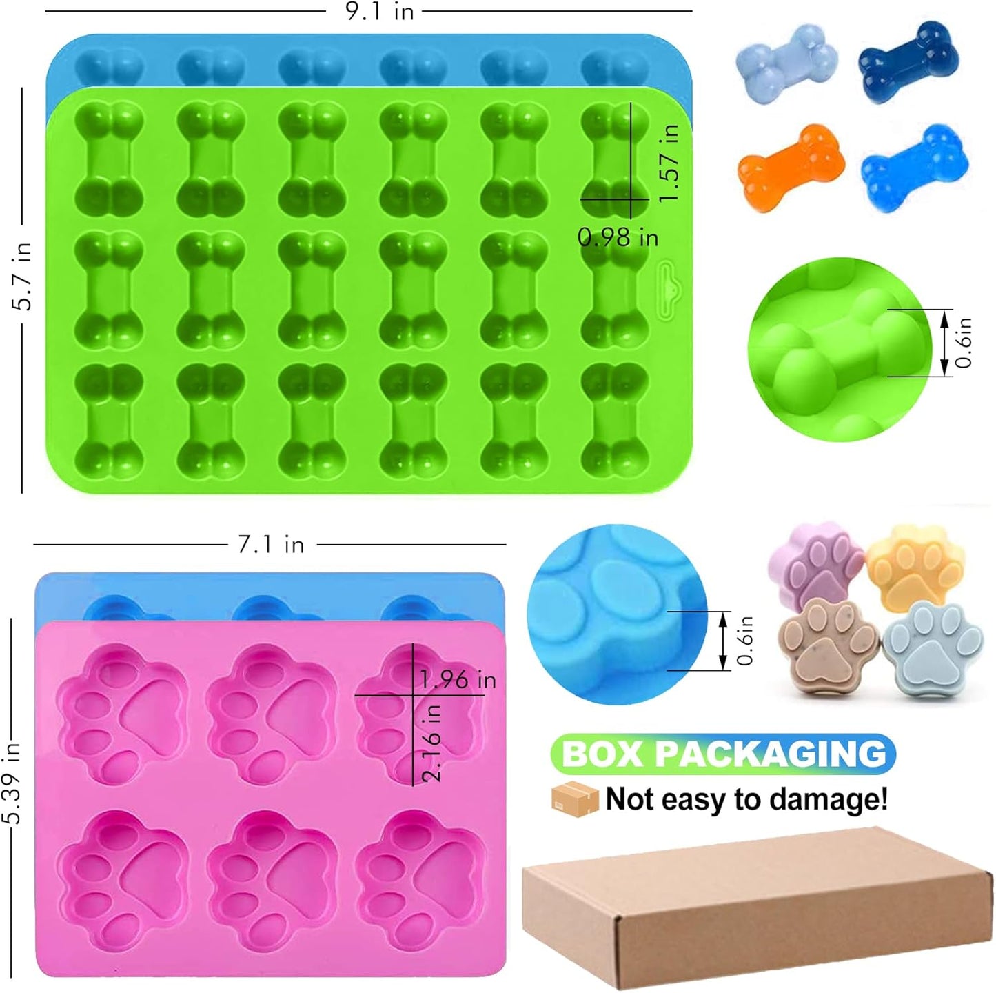 Dog Treat Molds, Dog Paw and Bone Shaped Silicone Molds，3 Packs Stainless Steel Cookie Cutter，for Chocolate, Candy, Jelly, Ice Cube, Dog Treats - Set of 11